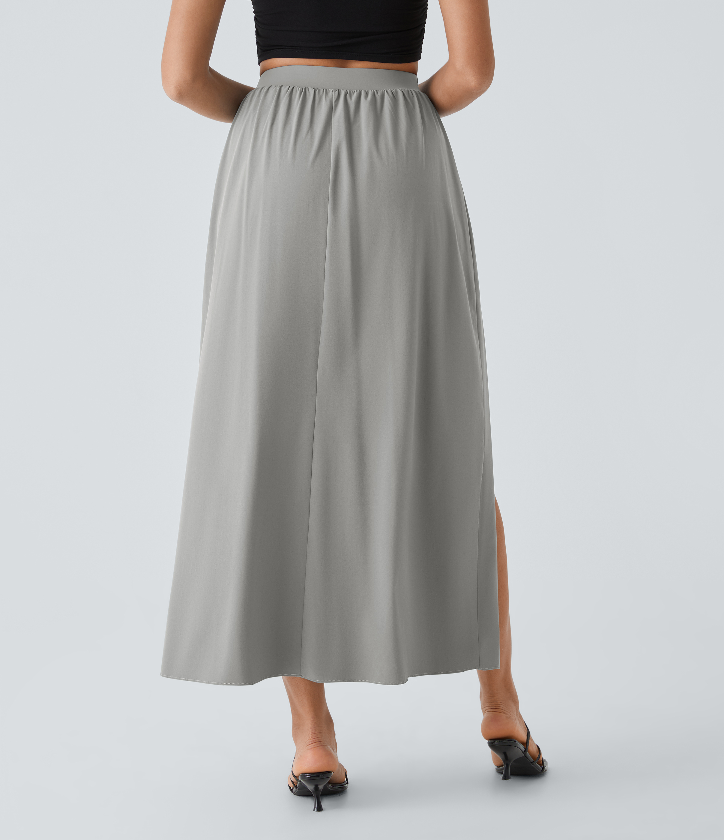 Halara Breezefulв„ў High Waisted Tie Front Plicated Split Flowy 2-in-1 Maxi Quick Dry Casual Skirt  - Ghost Gray - M(regular) 