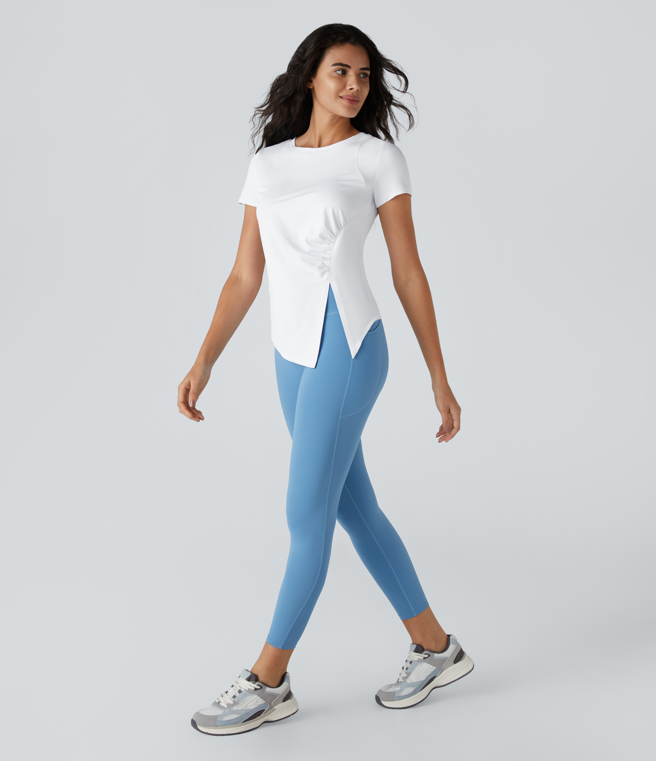 Halara Ruched Asymmetric Split High Low Yoga Sports Top  - White - XS 