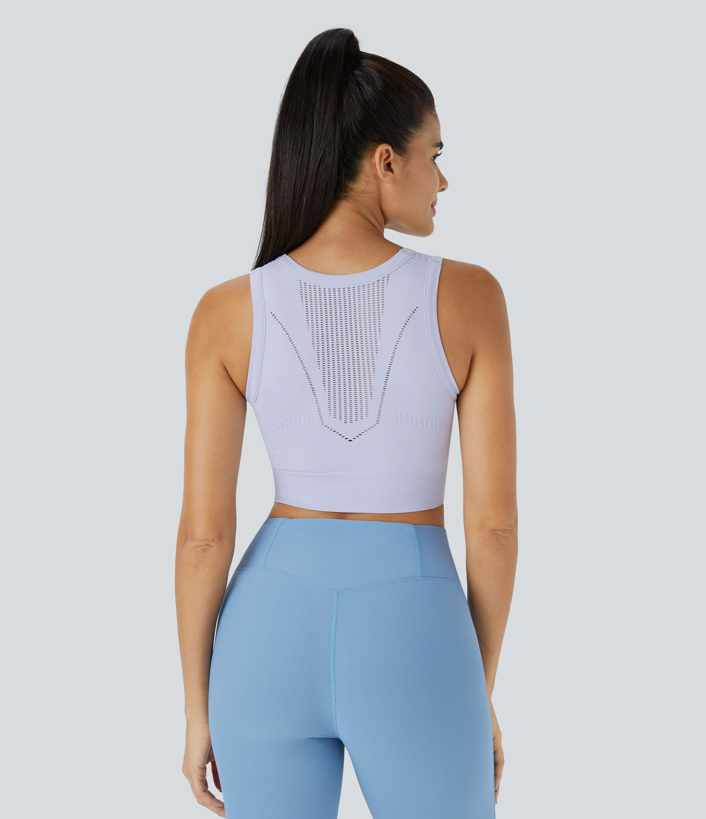 Halara Seamless Flow Medium Support Mesh Workout Sports Bra  - Wisteria - XS push up bra strapless bra backless bra sticky bra wireless bra 