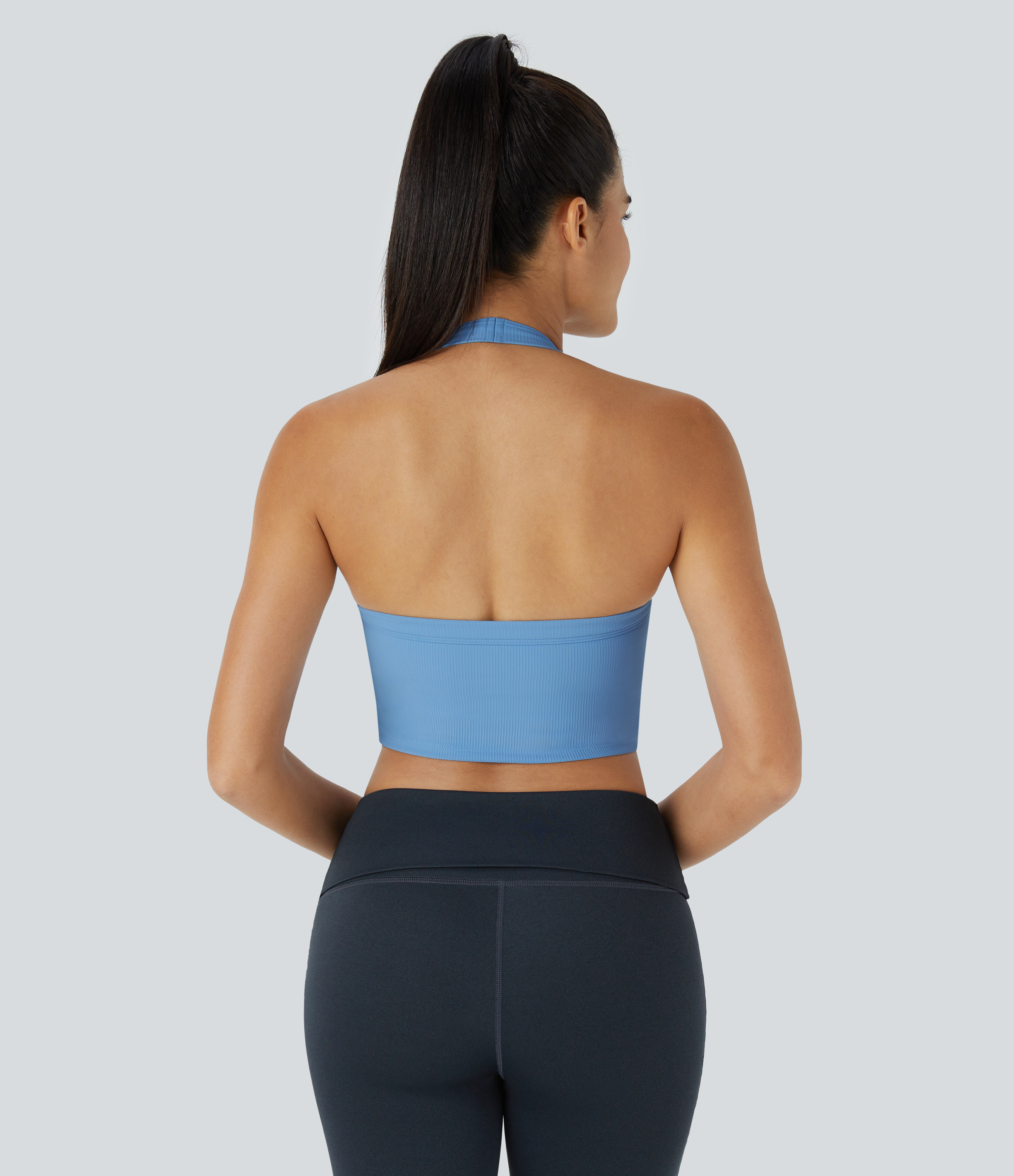 Halara Low Support Halter Backless Solid Yoga Sports Bra - Bright Blue - M