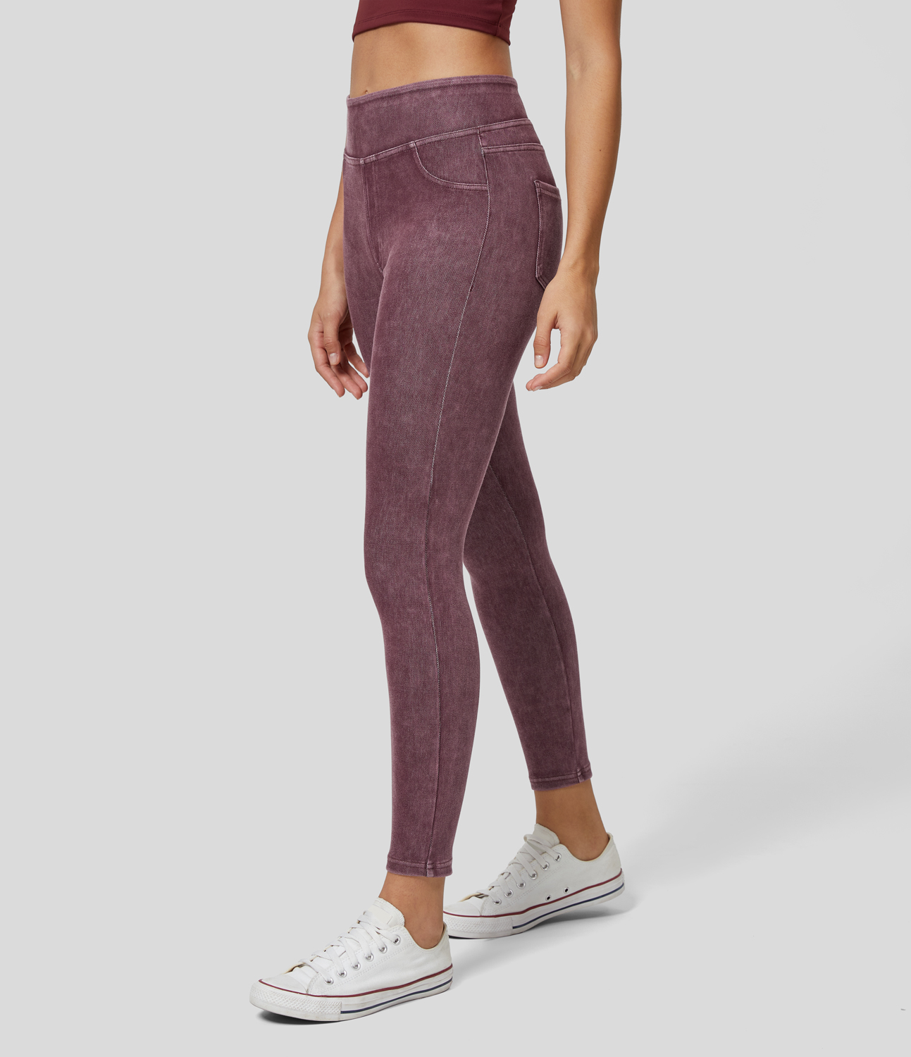 Halara HalaraMagicв„ў Jeans High Waisted Back Side Pocket Stretchy Knit Denim Casual Jeans  - Windsor Wine - L(regular) 