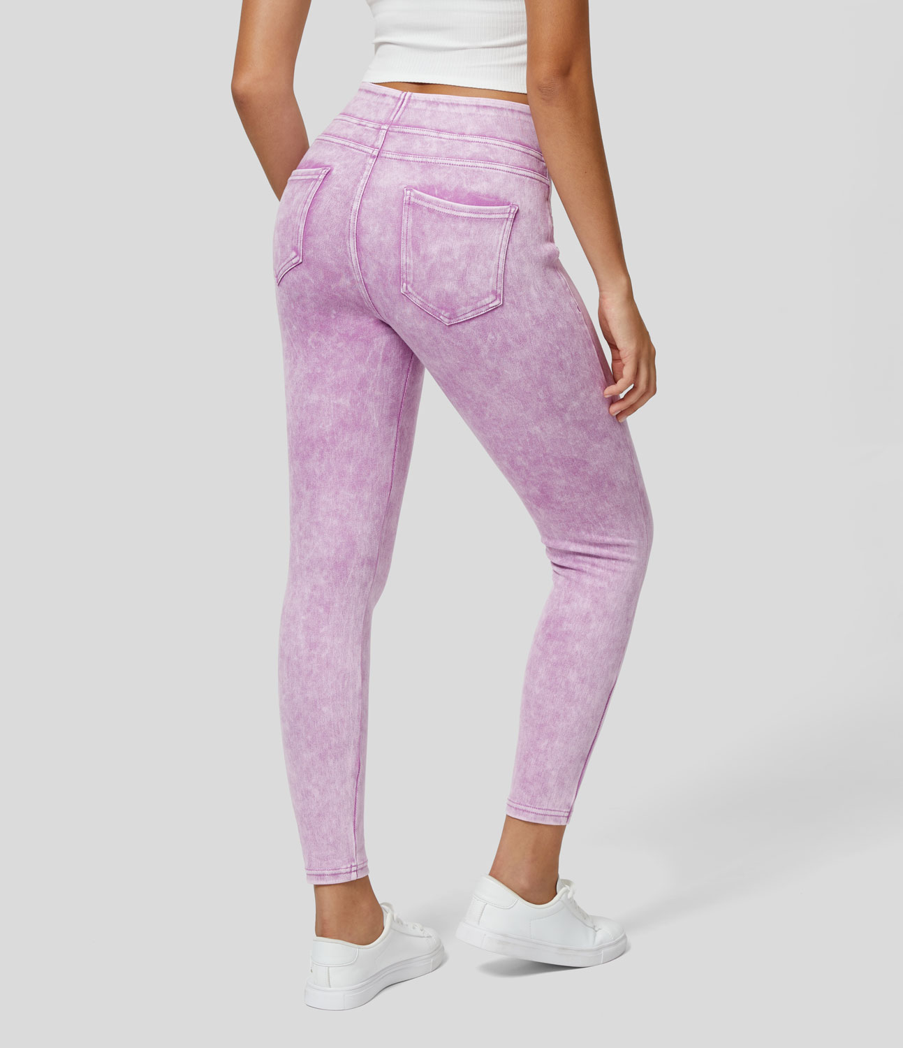 Halara HalaraMagicв„ў Jeans High Waisted Back Side Pocket Stretchy Knit Denim Casual Jeans  - Orchid Bouquet - XS(regular) 
