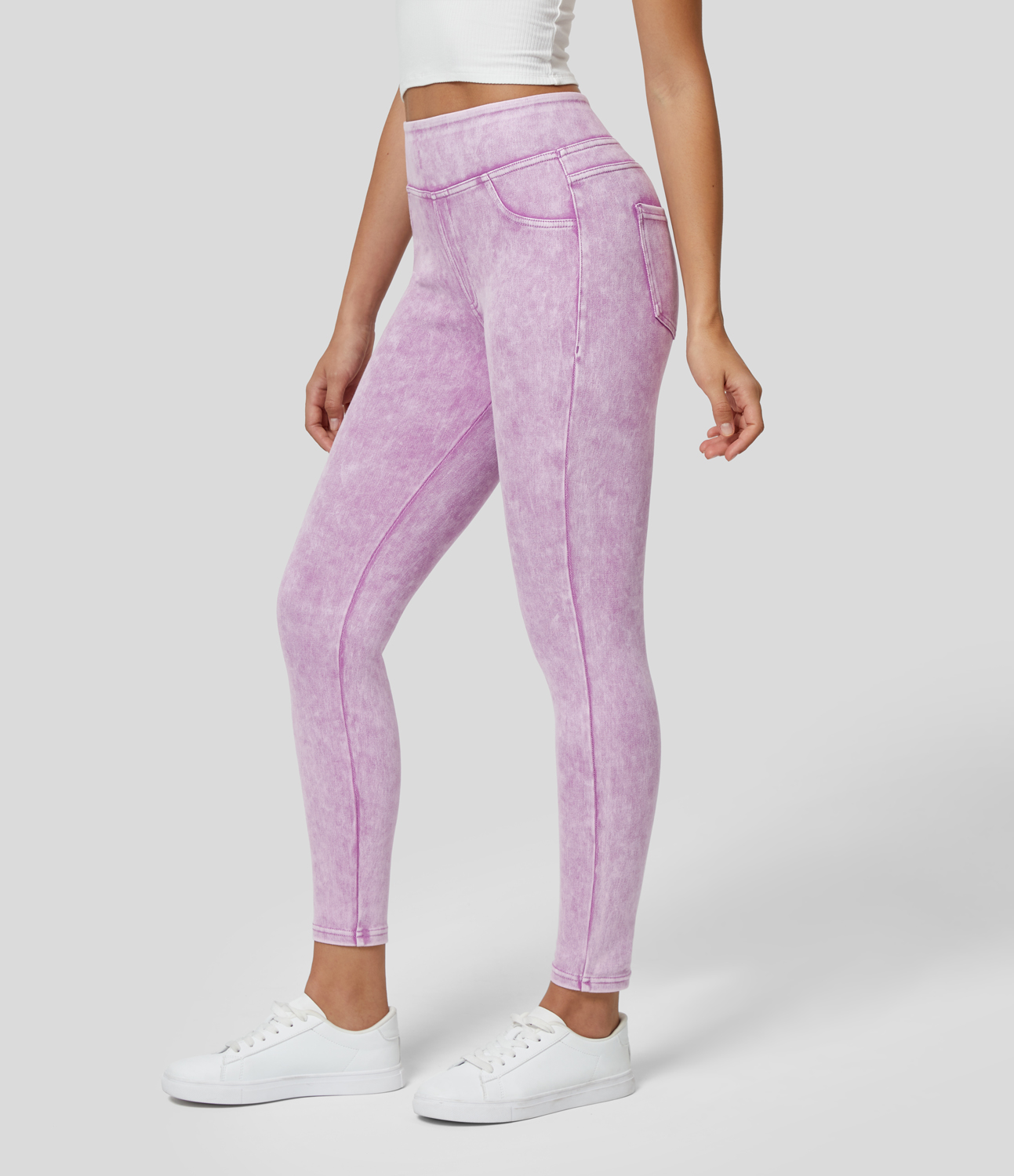 Halara HalaraMagicв„ў Jeans High Waisted Back Side Pocket Stretchy Knit Denim Casual Jeans  - Orchid Bouquet - XS(regular) 