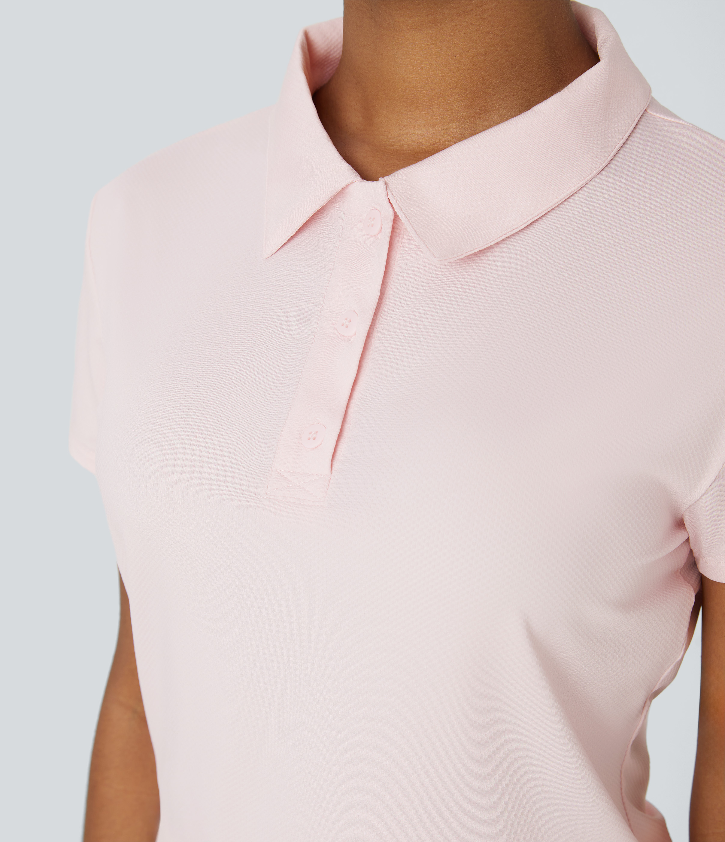 Halara Polo Neck Short Sleeve Tennis Sports Top  - Heavenly Pink - L 