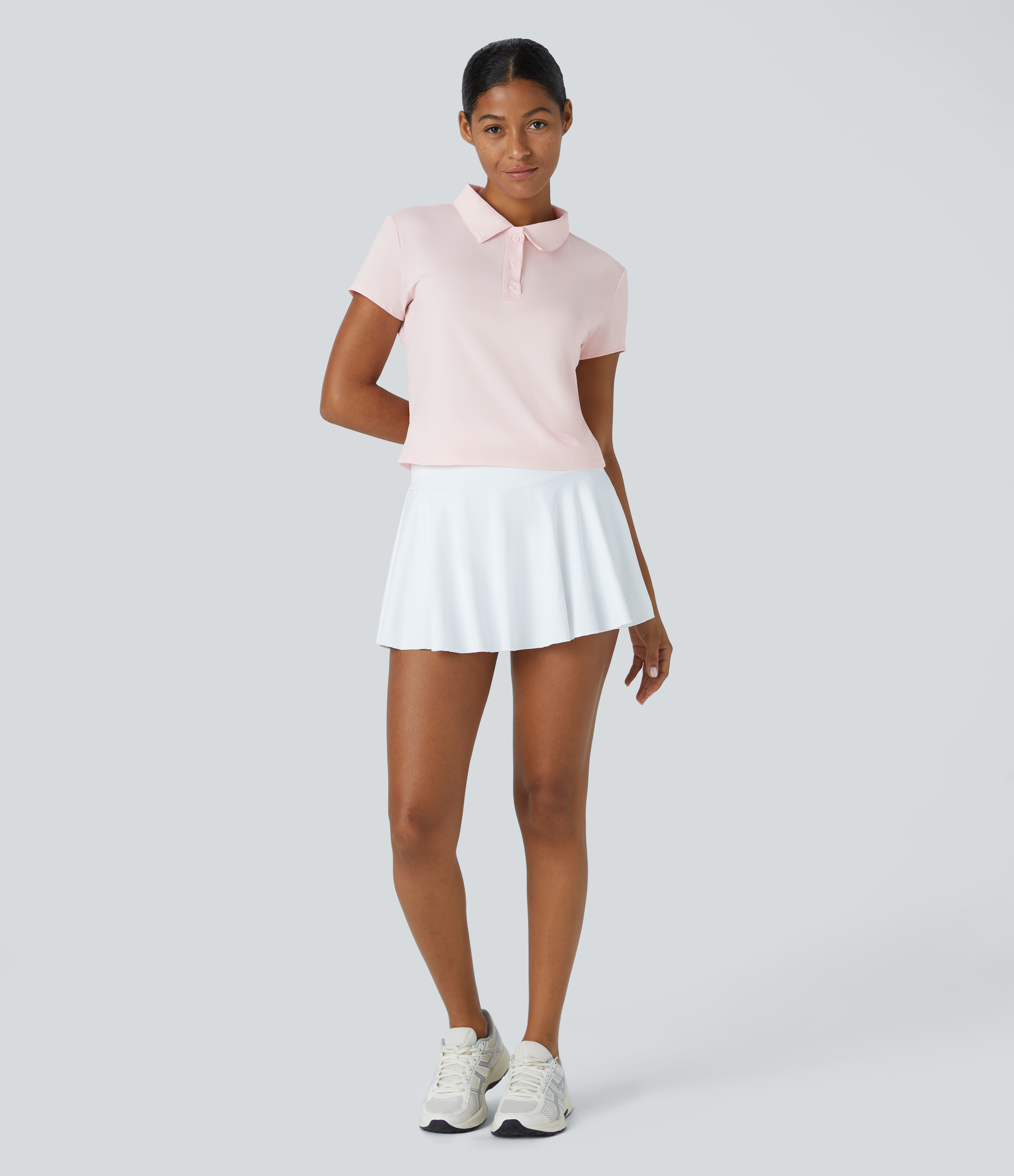 Halara Polo Neck Short Sleeve Tennis Sports Top  - Heavenly Pink - L 