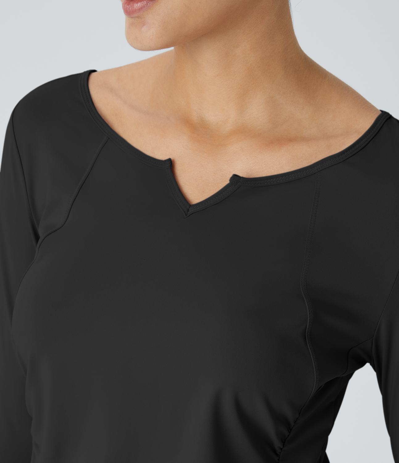 Halara Notched Thumb Hole Ruched Curved Hem Yoga Sports Top  - Black - L 