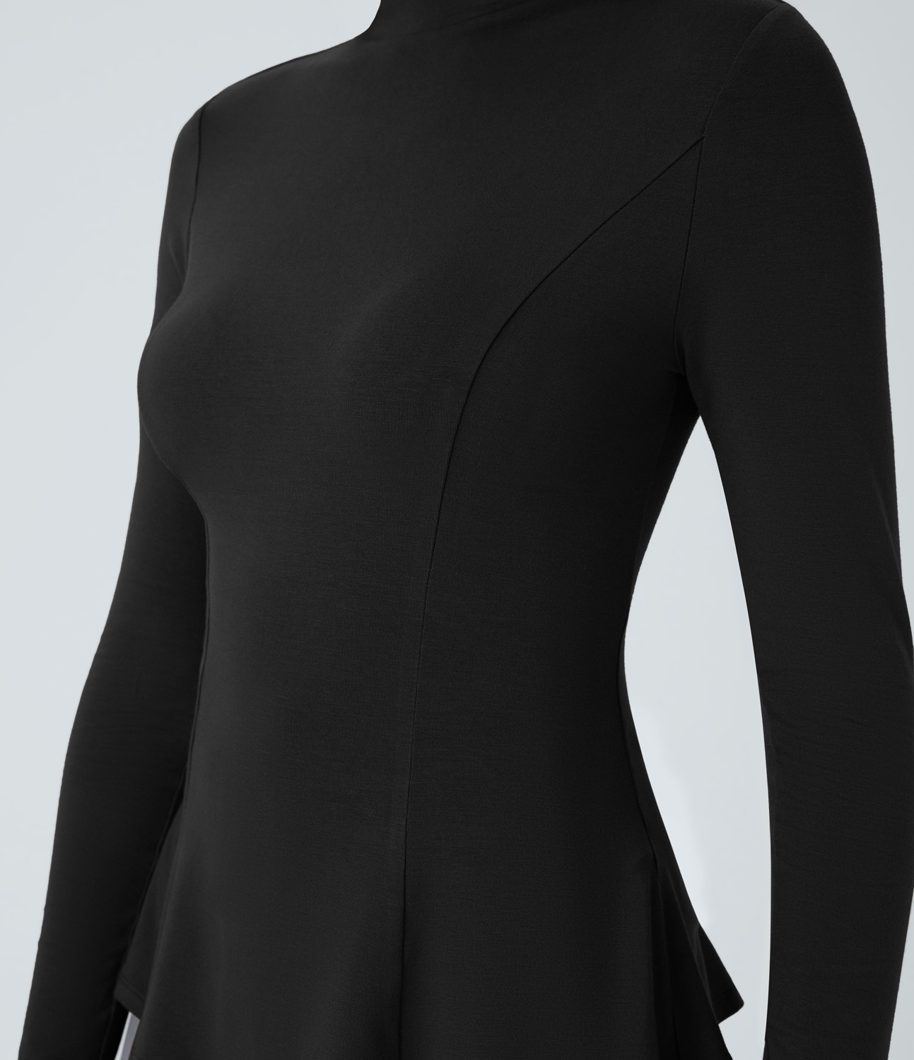 Halara Funnel Neck Long Sleeve Slim Peplum Work Tee  - Black - XS 