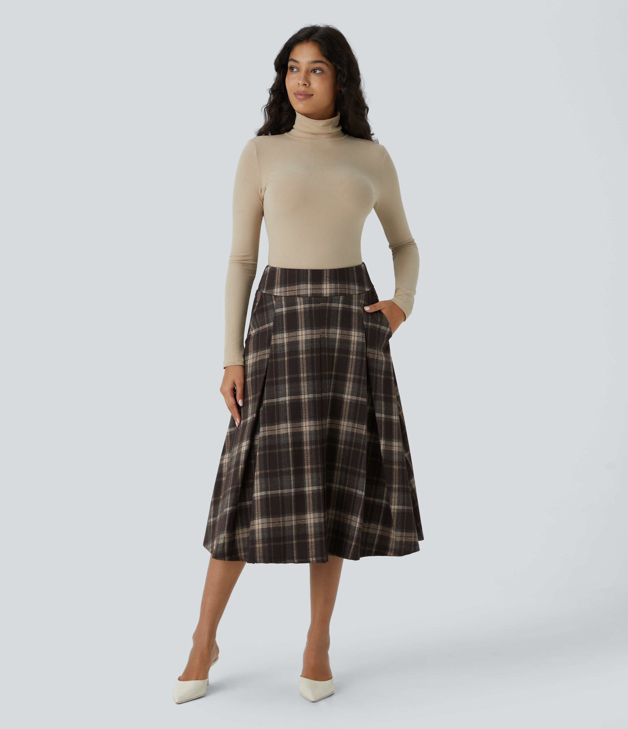 Halara High Waisted Side Pocket Plaid Midi Casual Skirt  - Nordin Red Plaid - M(regular) 