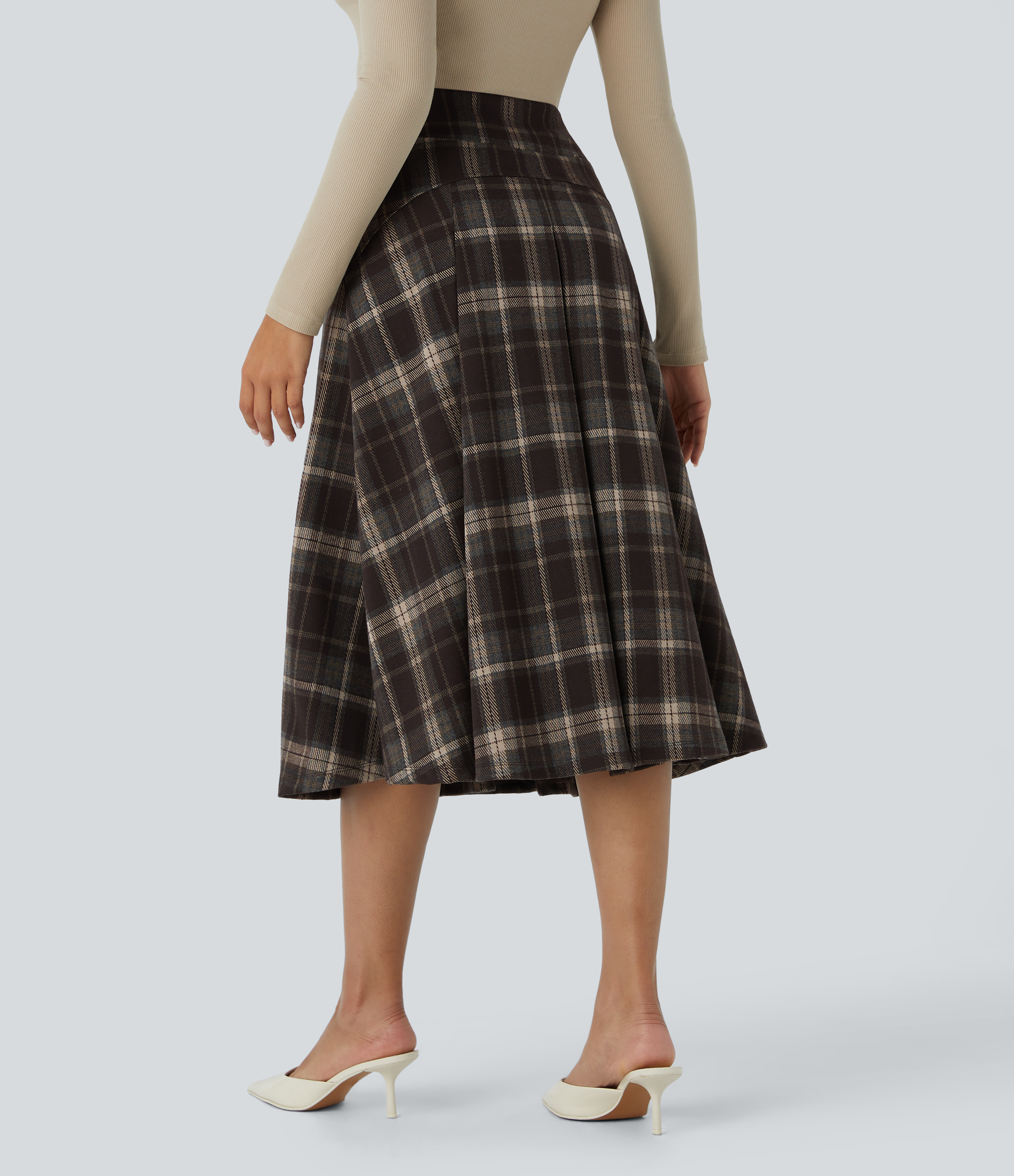 Halara High Waisted Side Pocket Plaid Midi Casual Skirt  - Nordin Red Plaid - M(regular) 