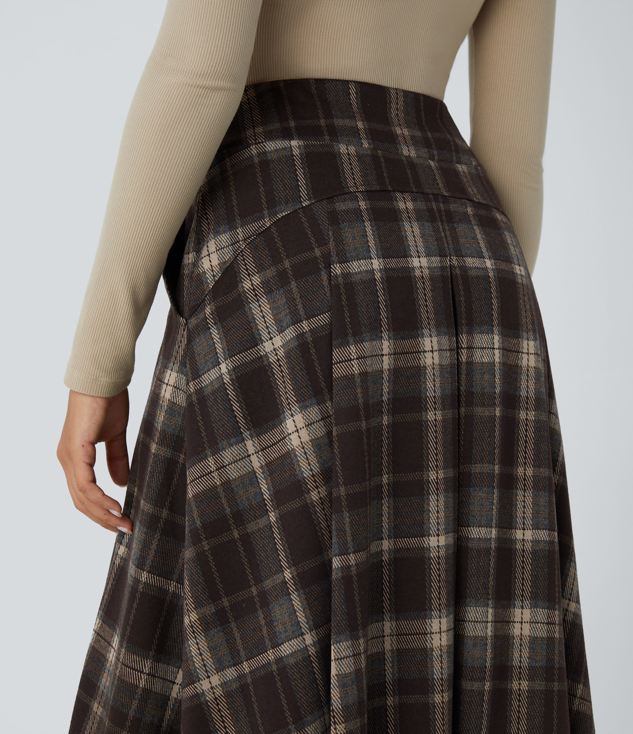Halara High Waisted Side Pocket Plaid Midi Casual Skirt  - Nordin Red Plaid - M(regular) 