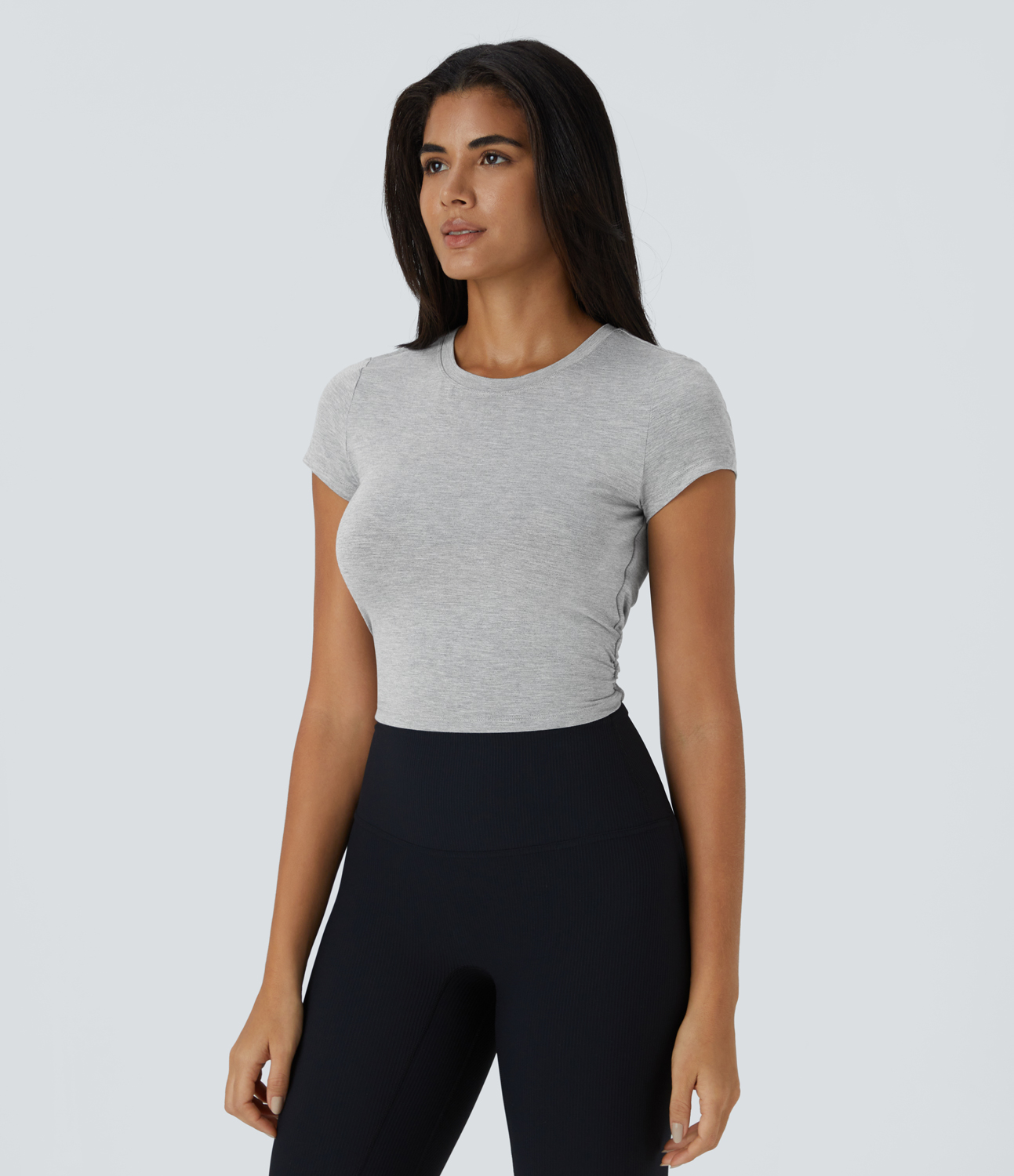 Halara Short Sleeve Cut Out Twisted Sports Top  - Fog Gray - L 