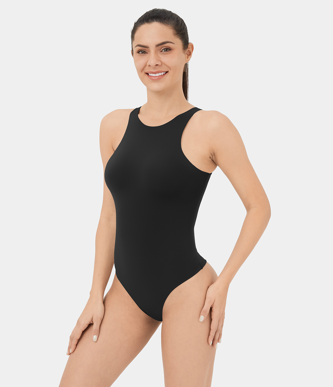 

Halara Round Neck Sleeveless Plain Casual Bodysuit - Black