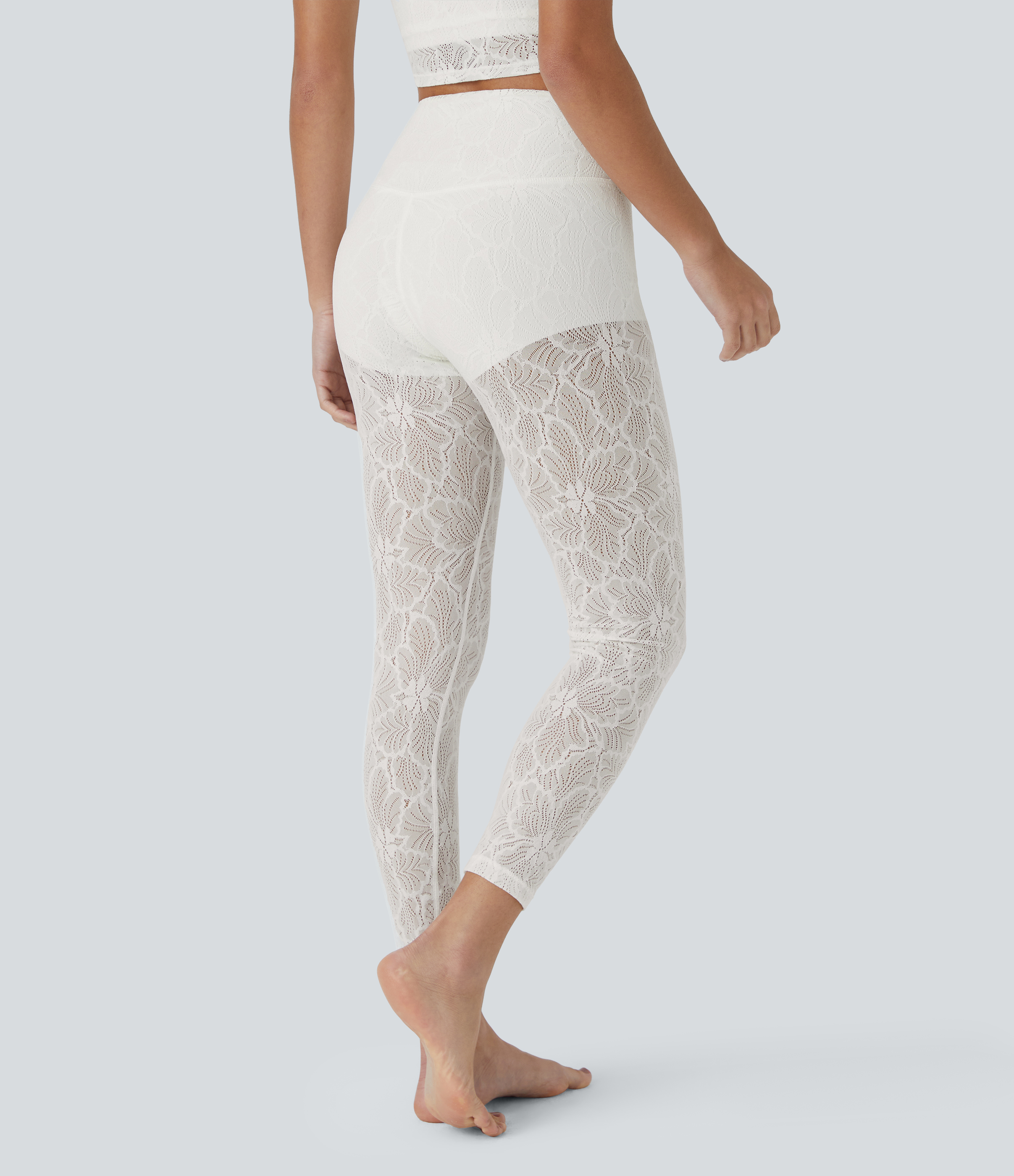 Halara High Waisted Crossover 2-in-1 7/8 Lace Casual Leggings  - White - M(7/8) 