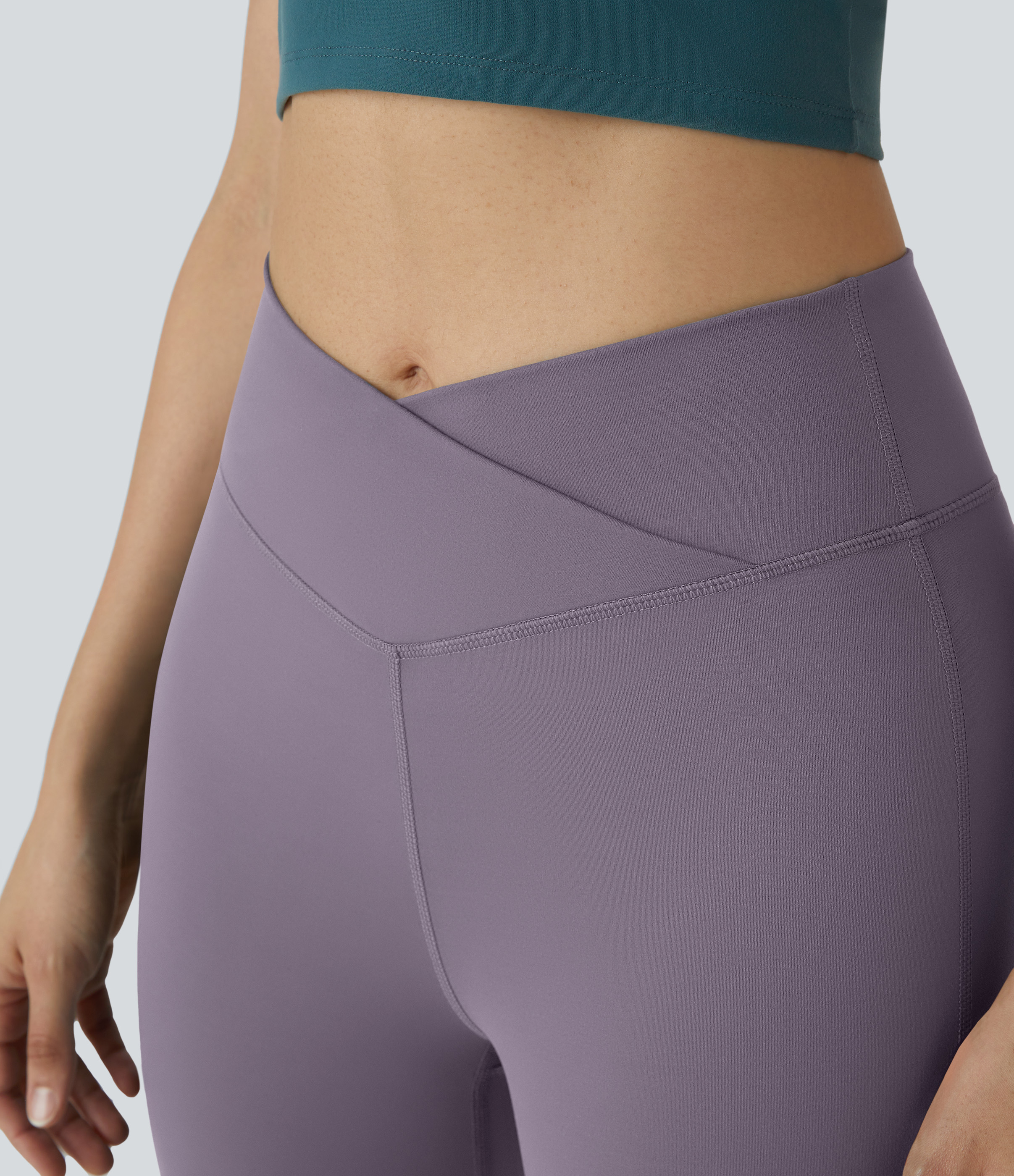 Halara High Waisted Crossover Flare Yoga Leggings  - Purple Ash - XL(petite) gym leggings leggings with pockets leggings with butt lift 