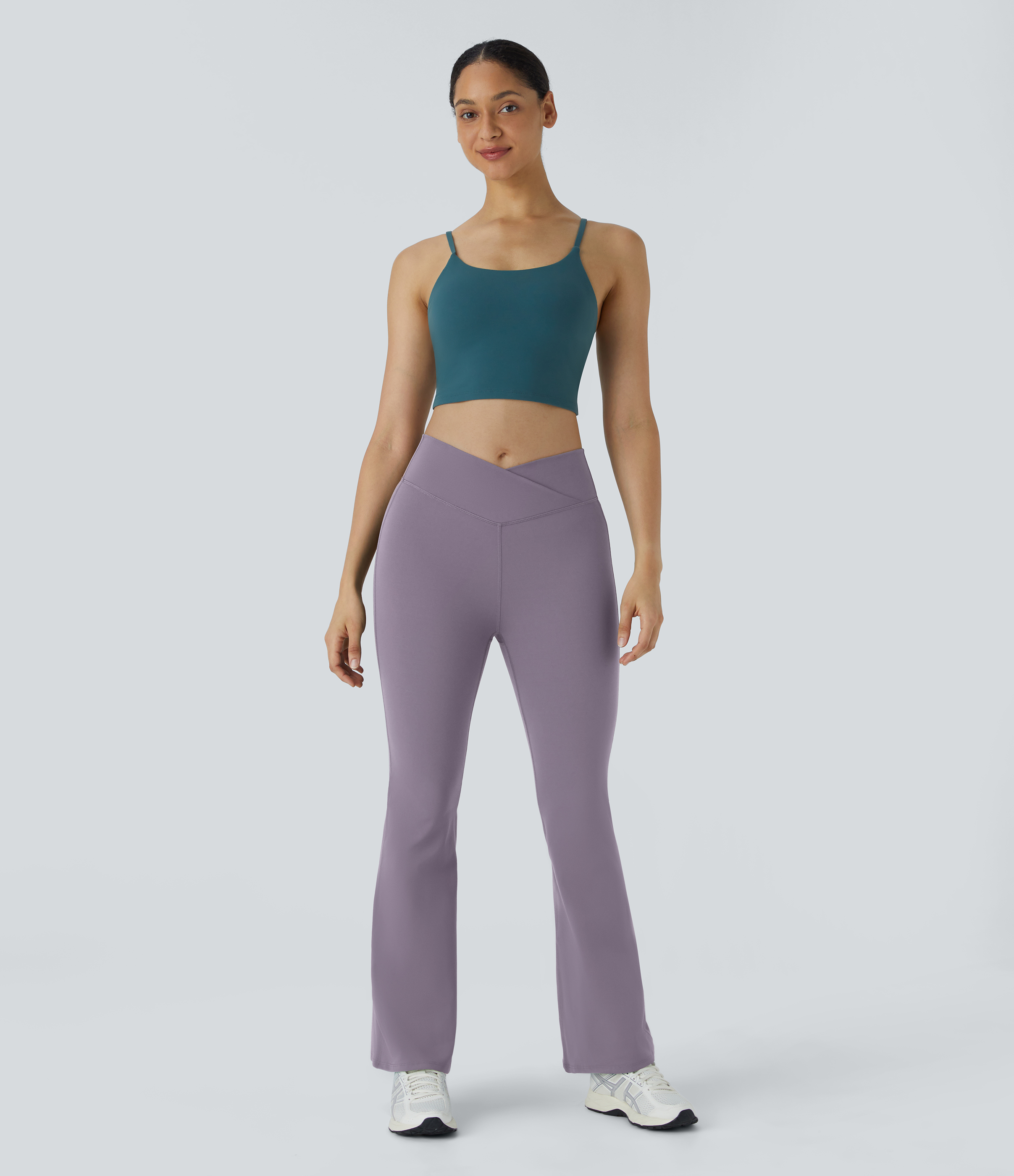 Halara High Waisted Crossover Flare Yoga Leggings  - Purple Ash - XL(petite) gym leggings leggings with pockets leggings with butt lift 
