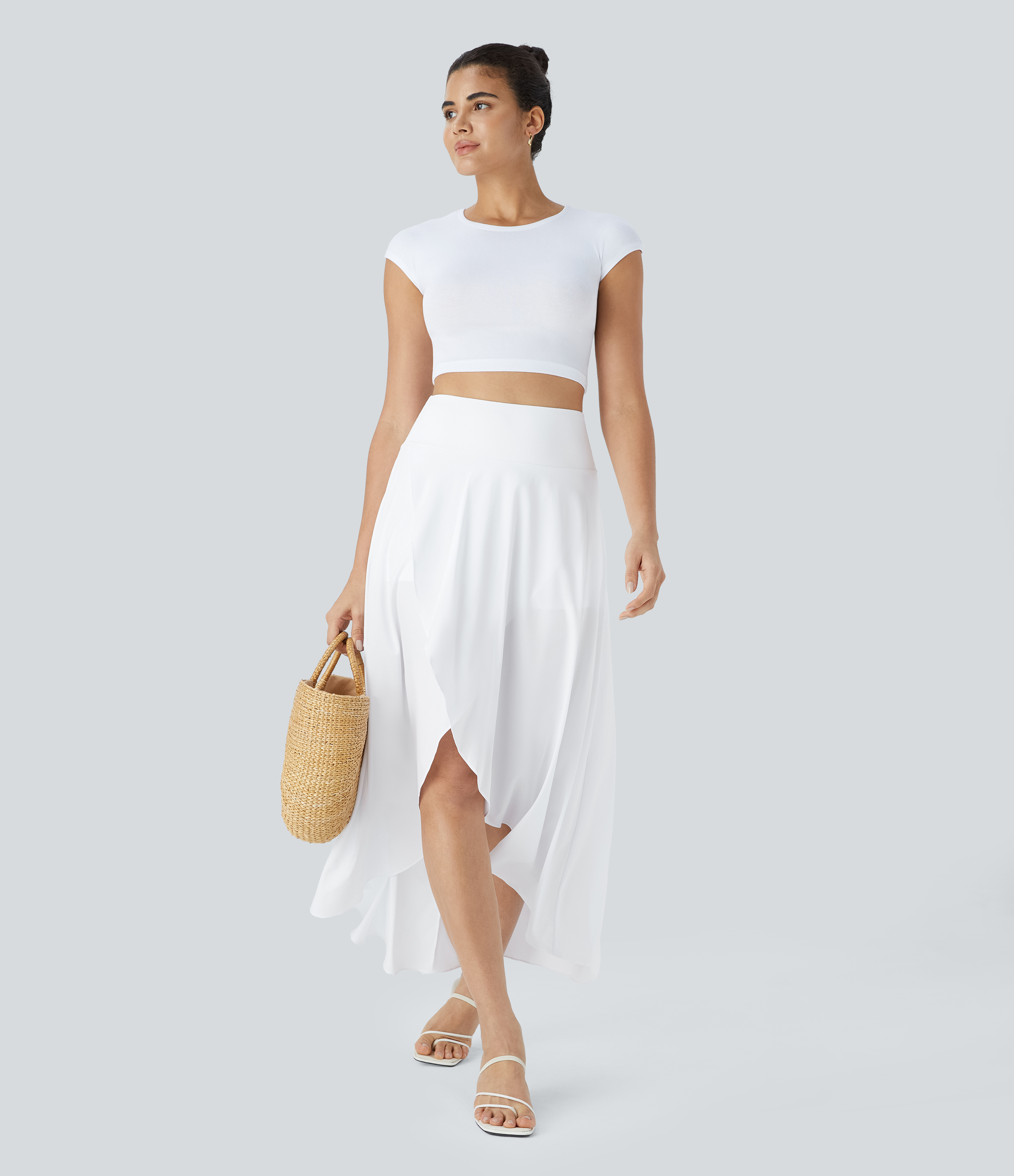 Halara Breezefulв„ў High Waisted High Low Ruffle 2-in-1 Flowy Quick Dry Casual Regular Maxi Skirt  - White - S(regular) 