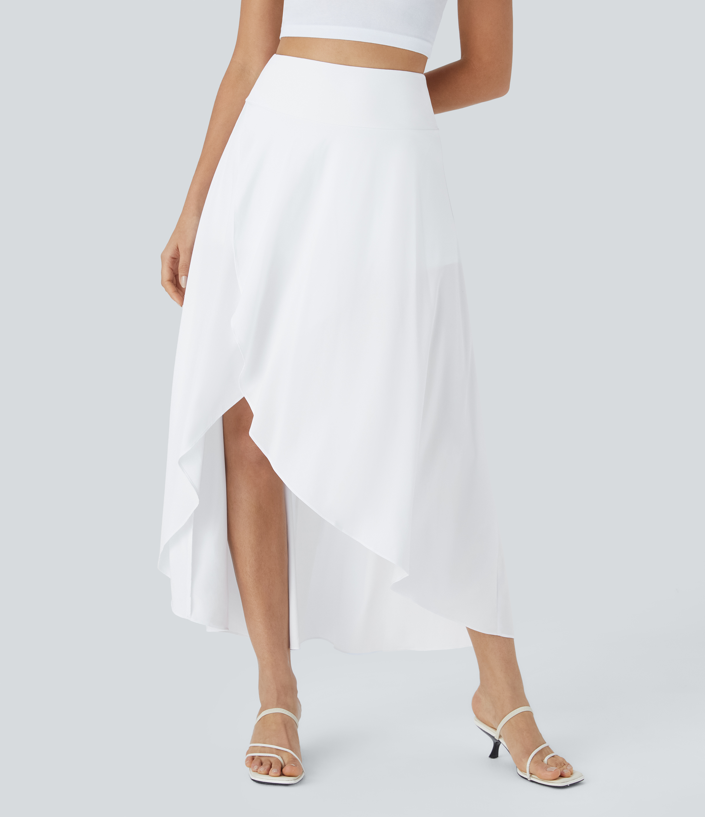 Halara Breezefulв„ў High Waisted High Low Ruffle 2-in-1 Flowy Quick Dry Casual Regular Maxi Skirt  - White - S(regular) 