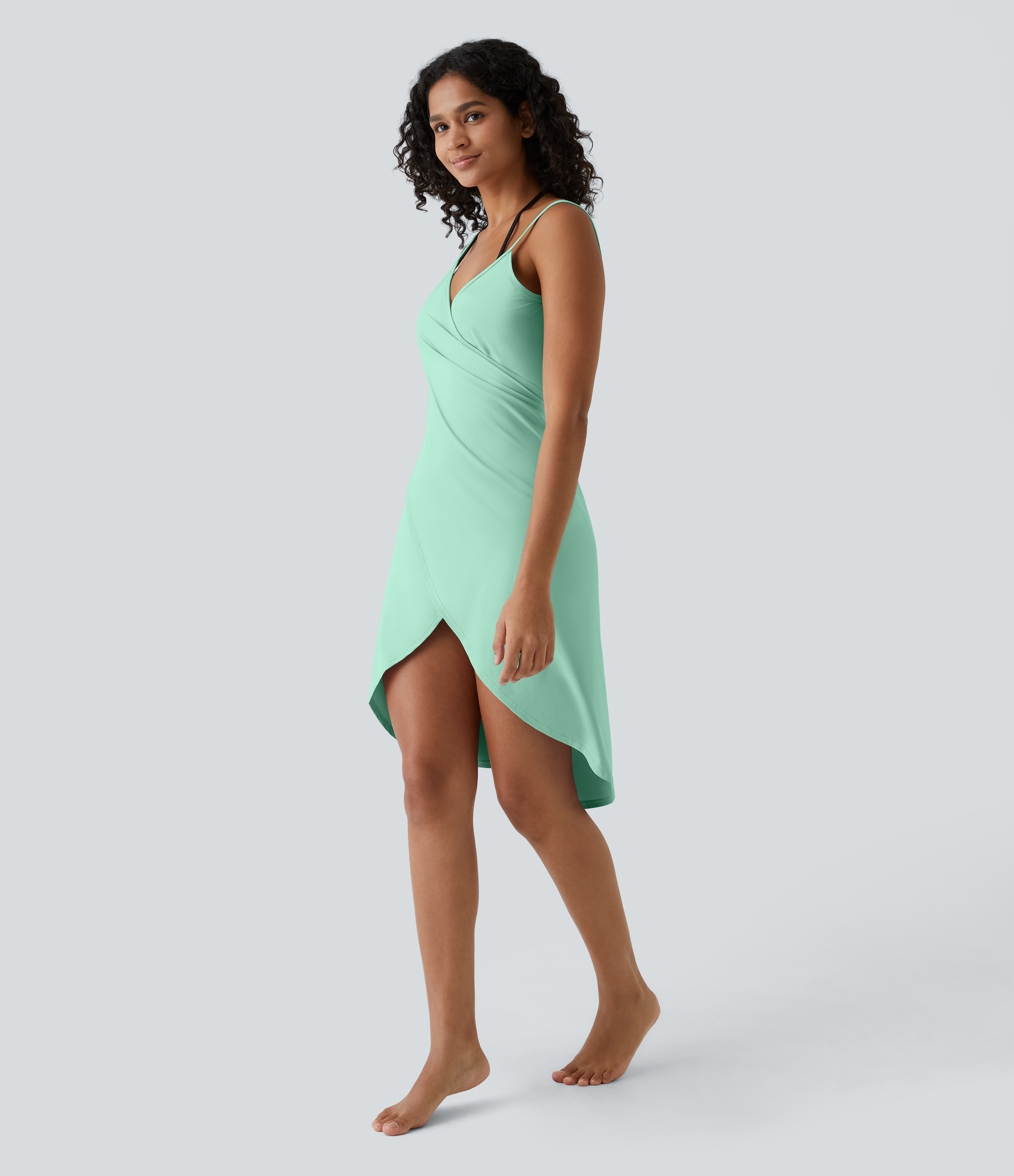 Halara Spaghetti Strap Crossover Backless Cover Up Wrap Cool Touch Resort Dress-UPF50+ Casual Dress - West Lake Green - S slip dress 