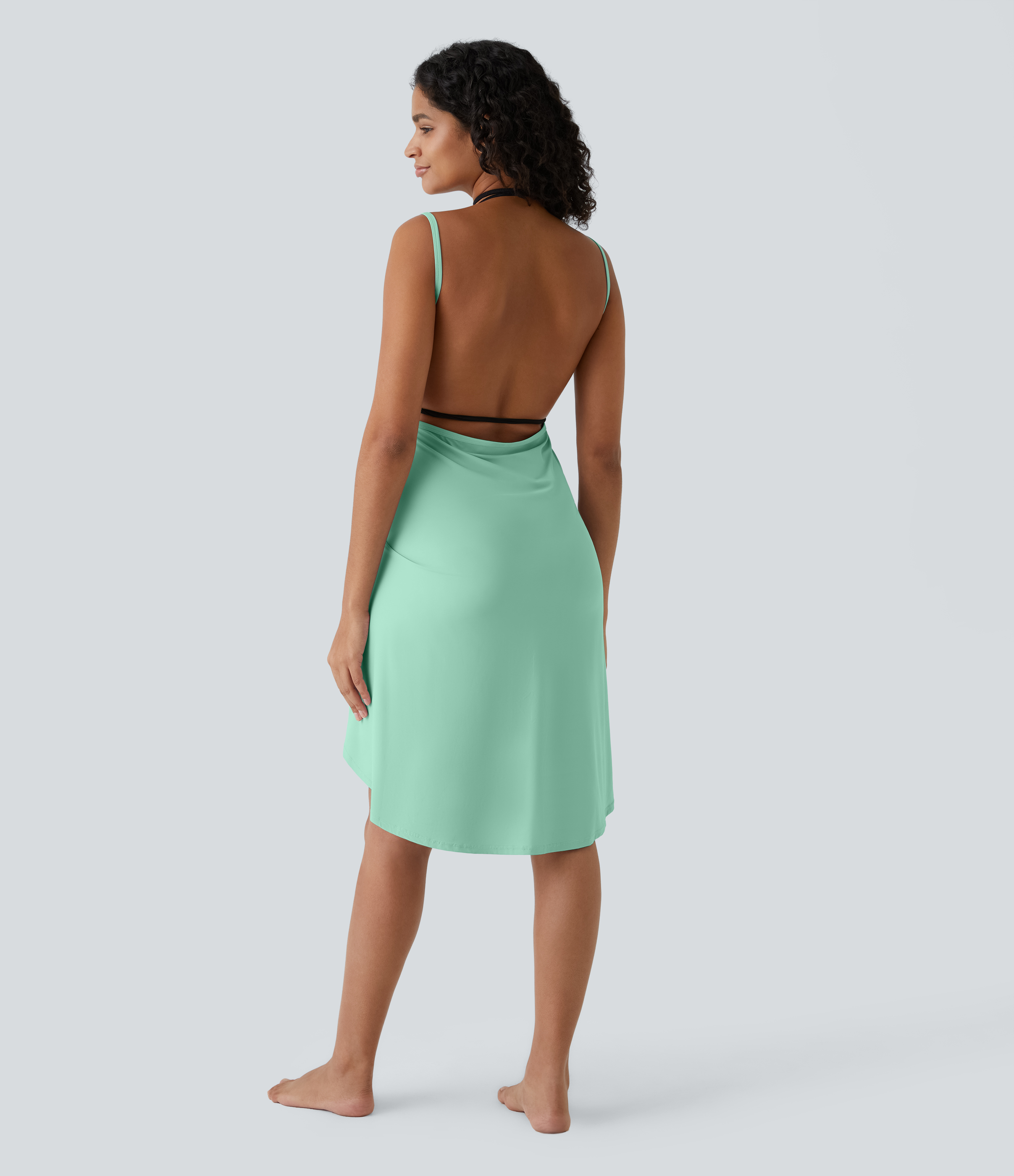 Halara Spaghetti Strap Crossover Backless Cover Up Wrap Cool Touch Resort Dress-UPF50+ Casual Dress - West Lake Green - S slip dress 