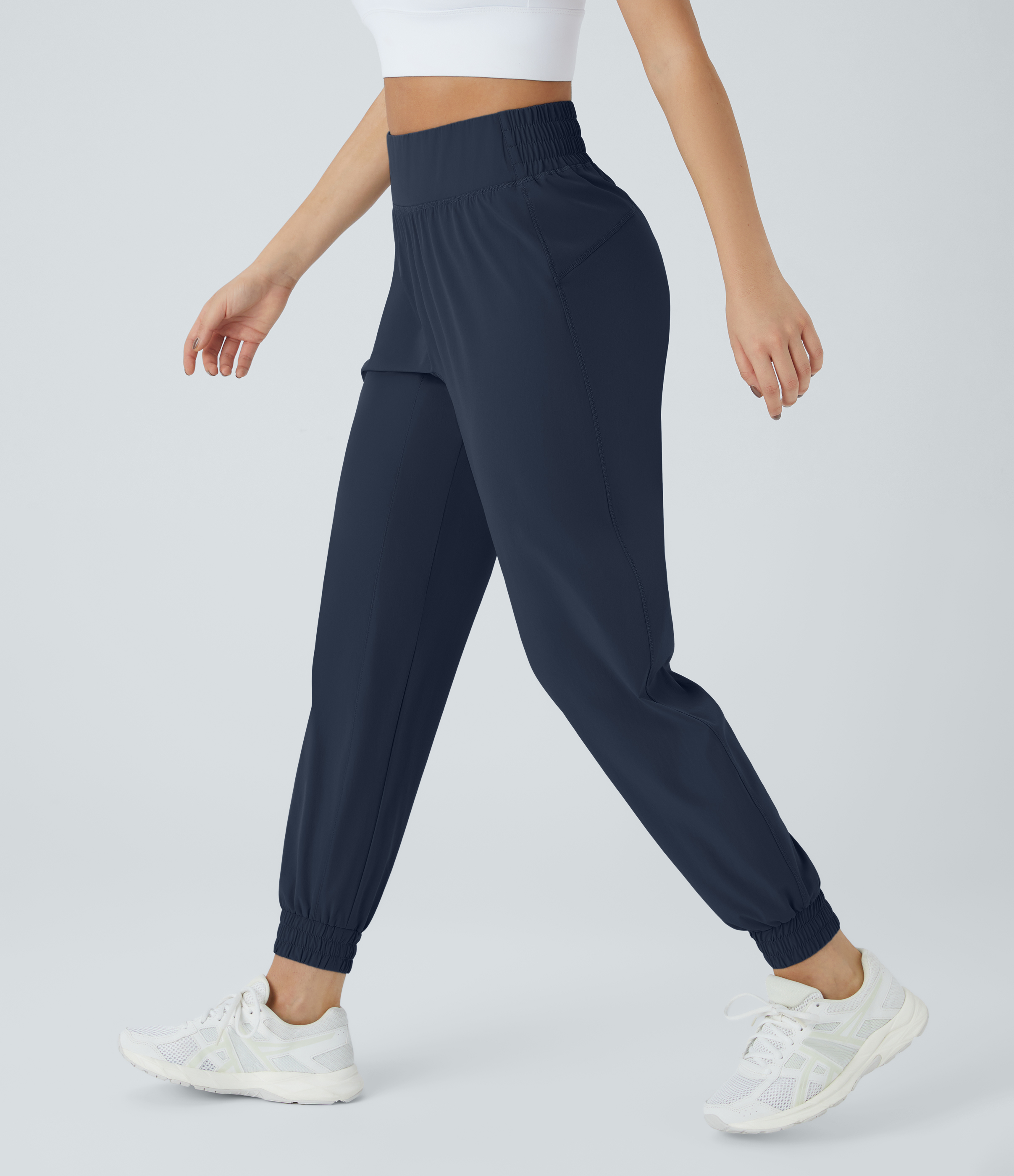 Halara High Waisted Elastic Waistband Casual Joggers  - Dark Sapphire - M(petite) 