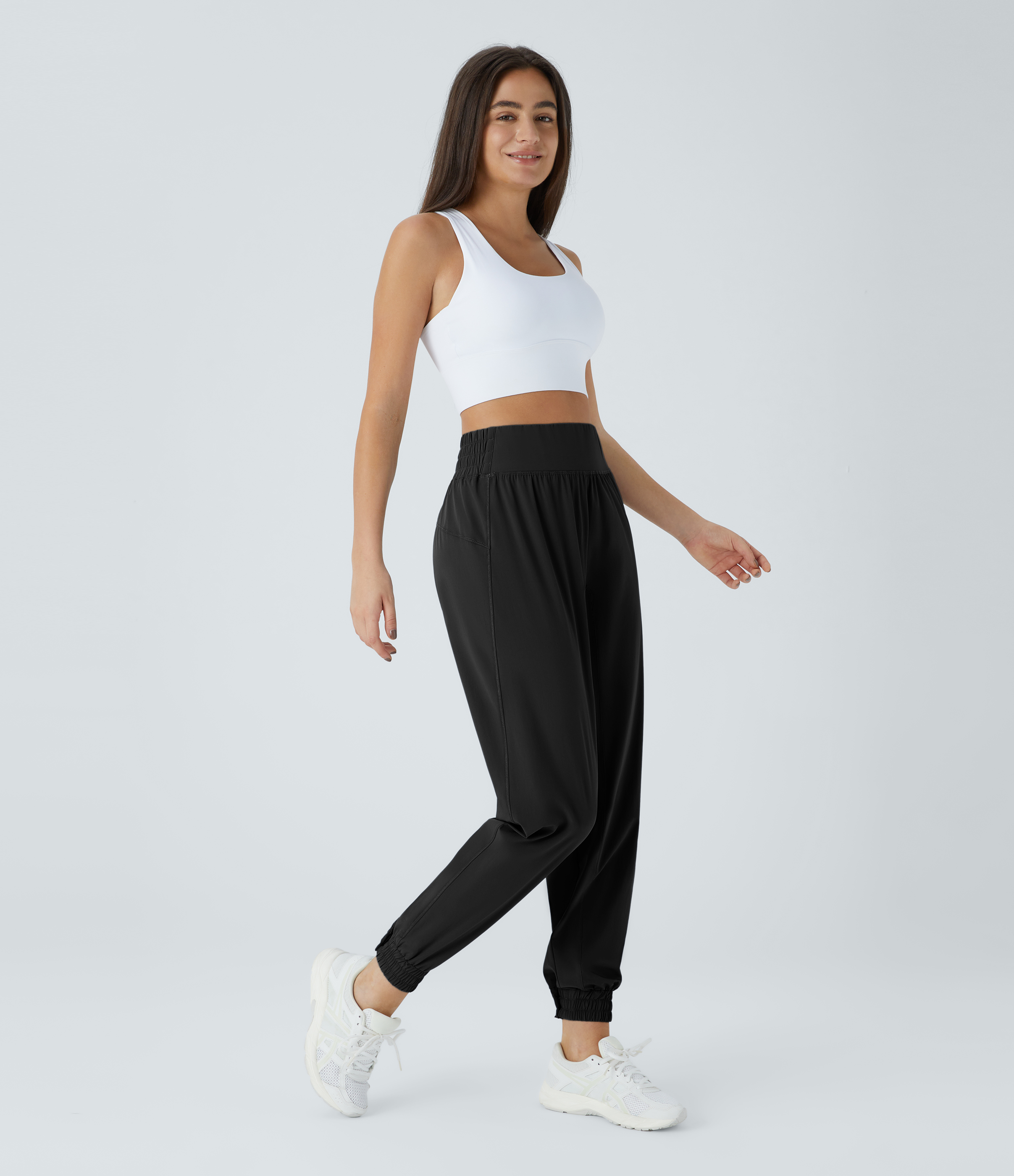 Halara High Waisted Elastic Waistband Casual Joggers  - Black - M(regular) 