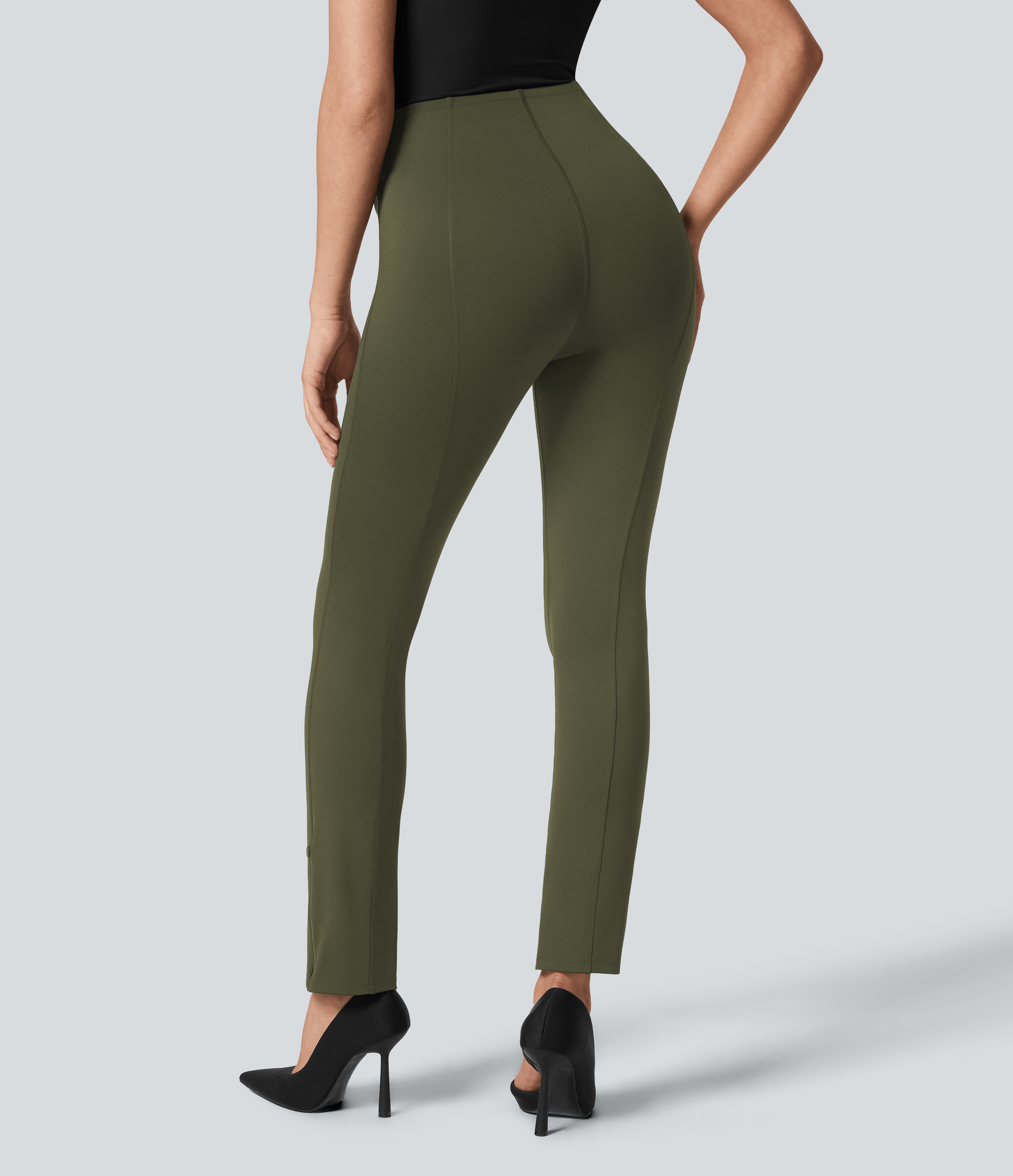 Halara EcoCloudfulв„ў Fabric High Waisted Tummy Control Adjustable Hem Work 7/8 Pants  - Lone Pine Green - L(7/8) 