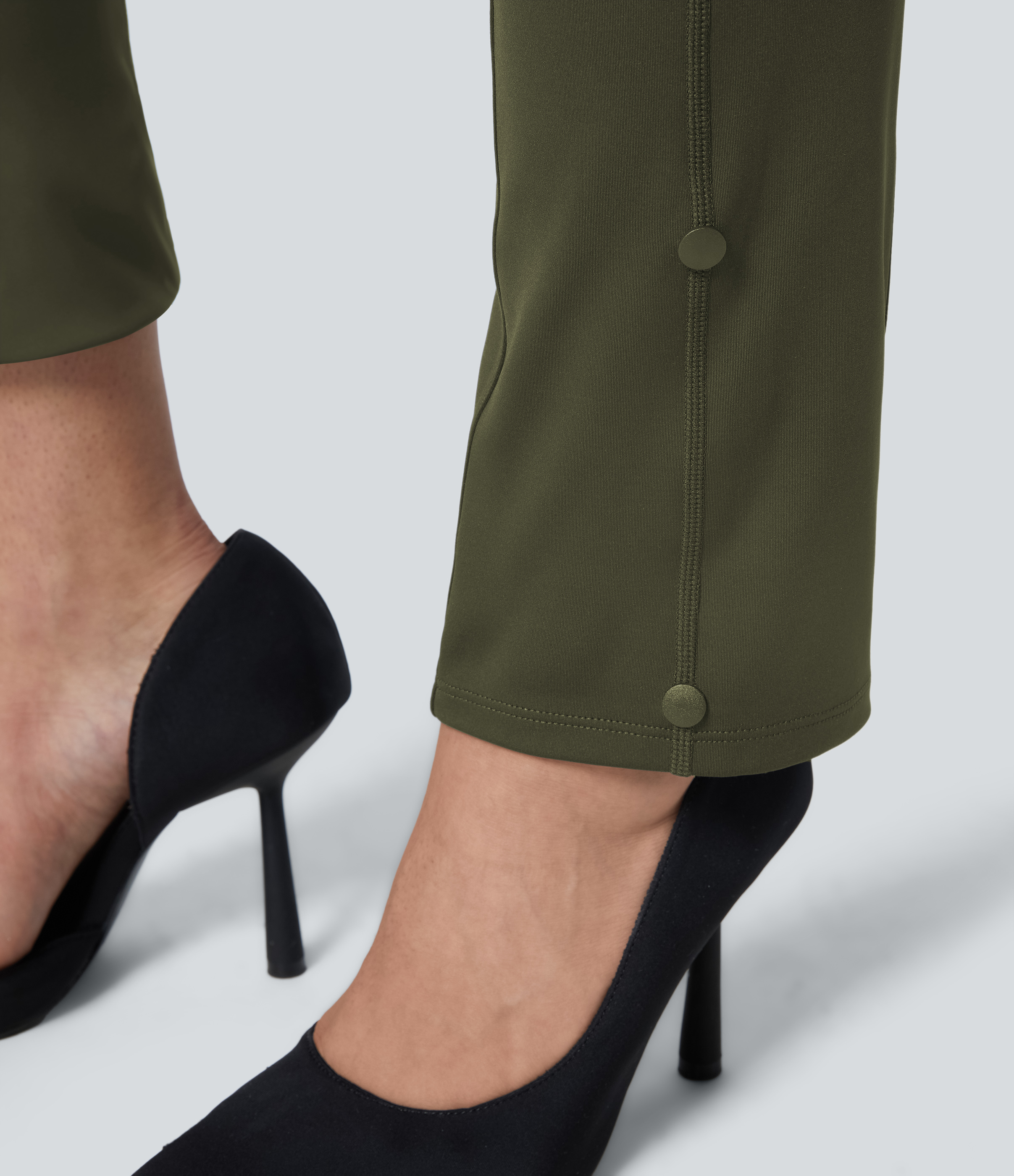Halara EcoCloudfulв„ў Fabric High Waisted Tummy Control Adjustable Hem Work 7/8 Pants  - Lone Pine Green - L(7/8) 