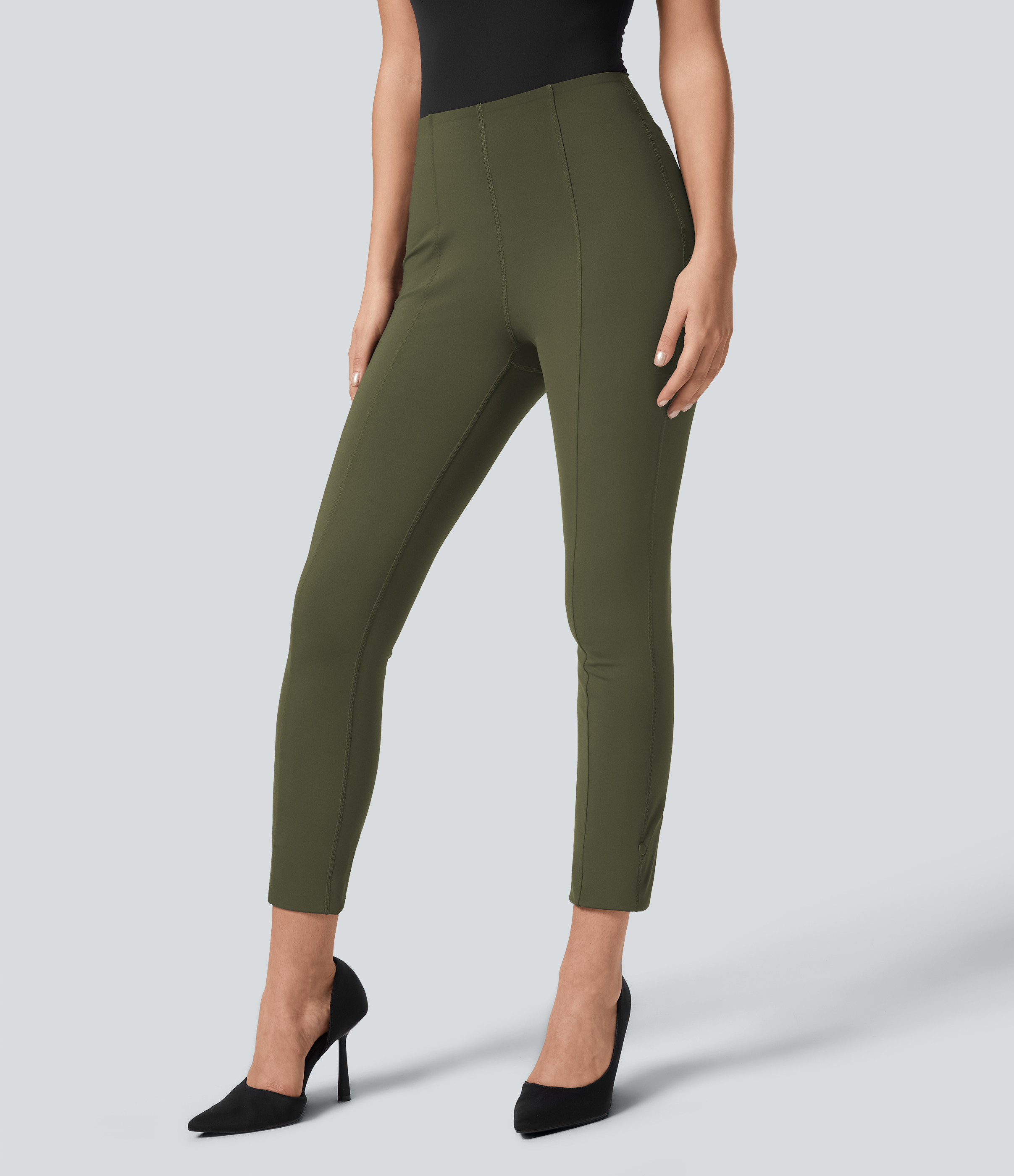 Halara EcoCloudfulв„ў Fabric High Waisted Tummy Control Adjustable Hem Work 7/8 Pants  - Lone Pine Green - L(7/8) 