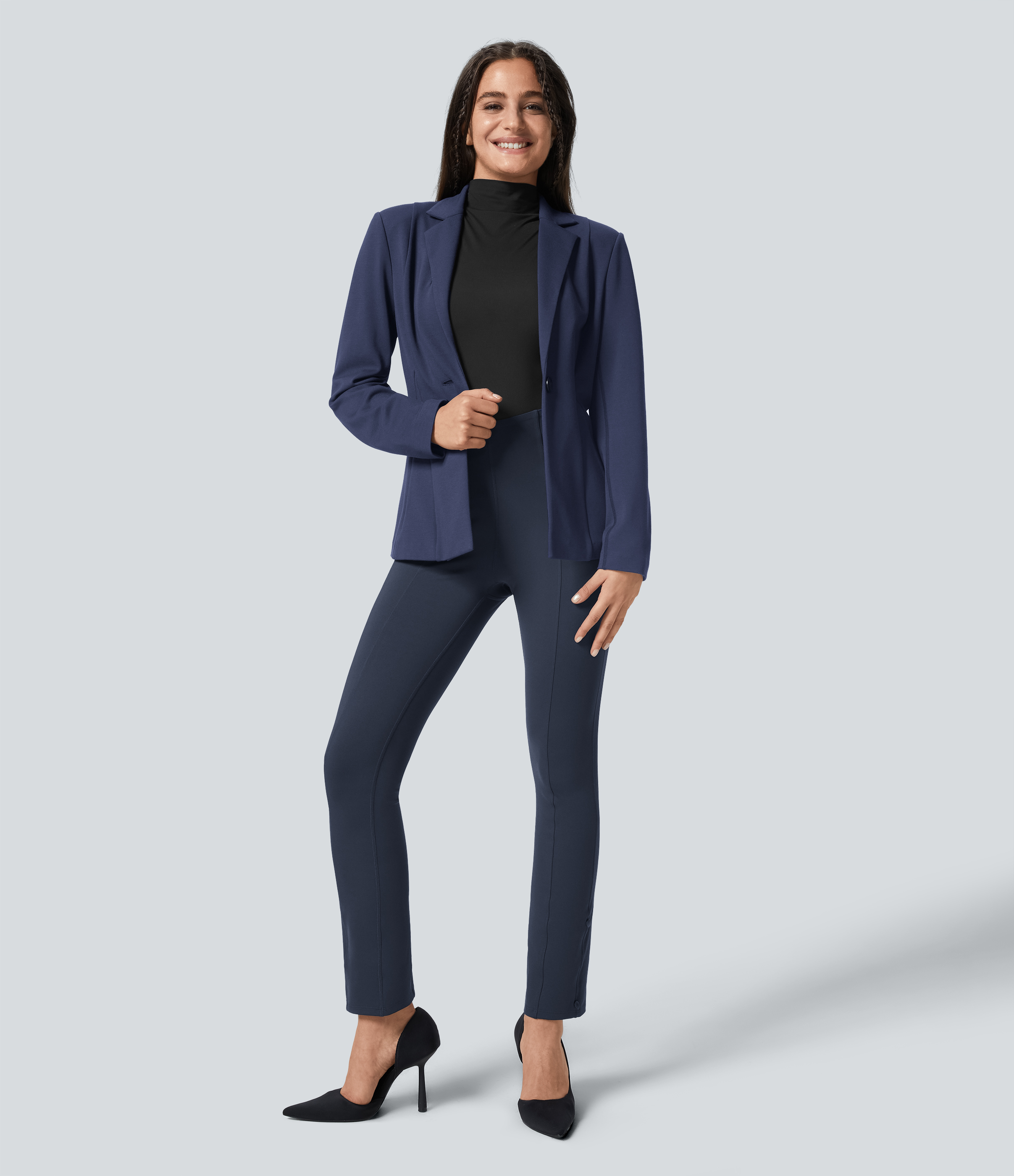 Halara EcoCloudfulв„ў Fabric High Waisted Tummy Control Adjustable Hem Work 7/8 Pants  - Midnight Blue - XL(7/8) 