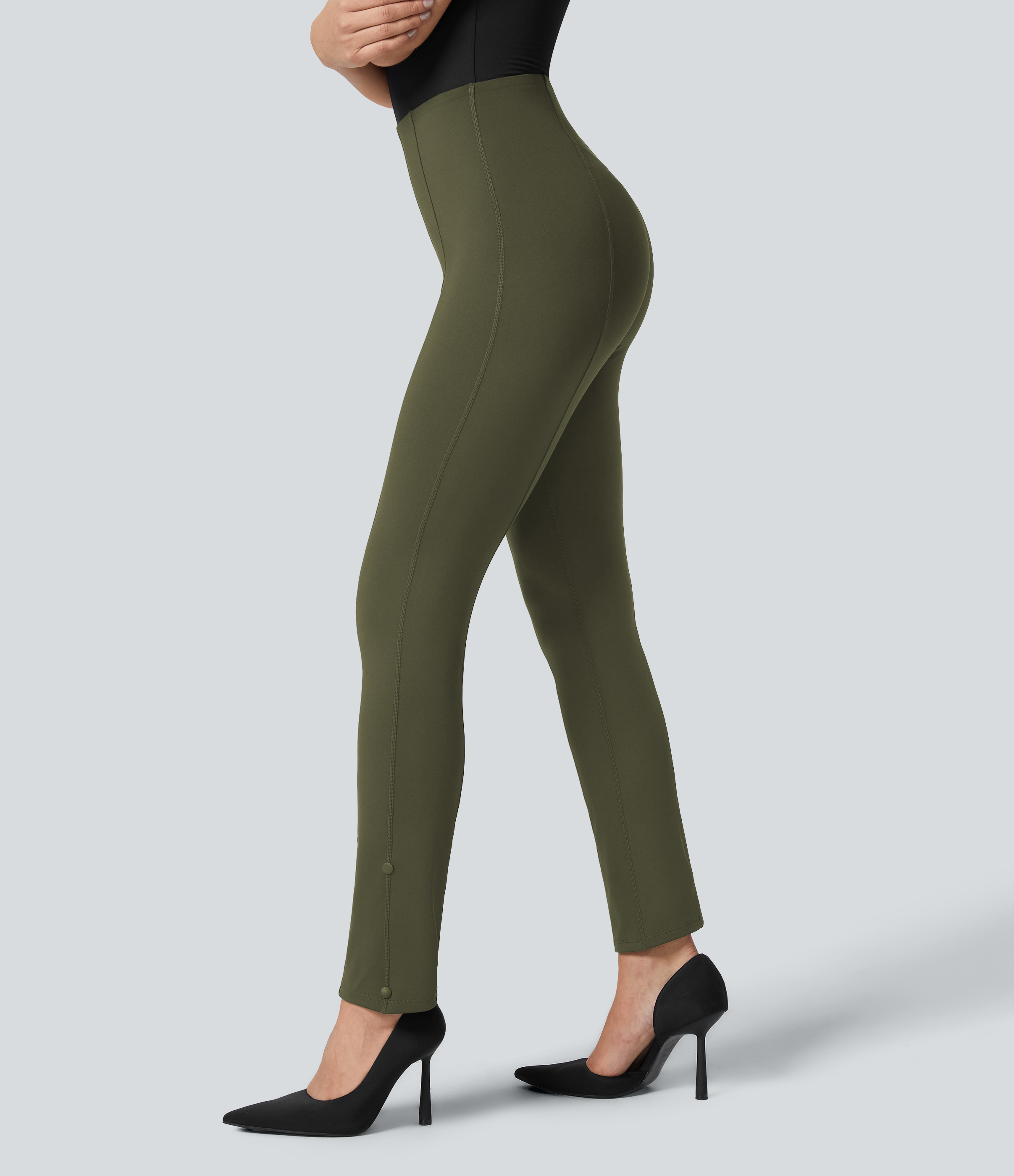 Halara EcoCloudfulв„ў Fabric High Waisted Tummy Control Adjustable Hem Work 7/8 Pants  - Lone Pine Green - L(7/8) 