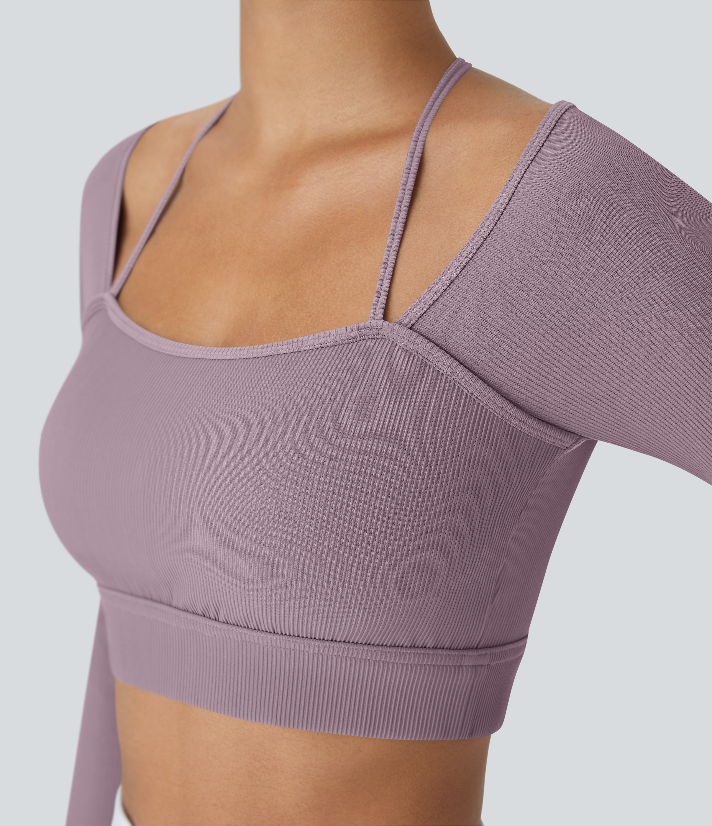 Halara Ribbed Halter Strap Thumb Hole Cropped Yoga Sports Top  - Iris Purple - S 