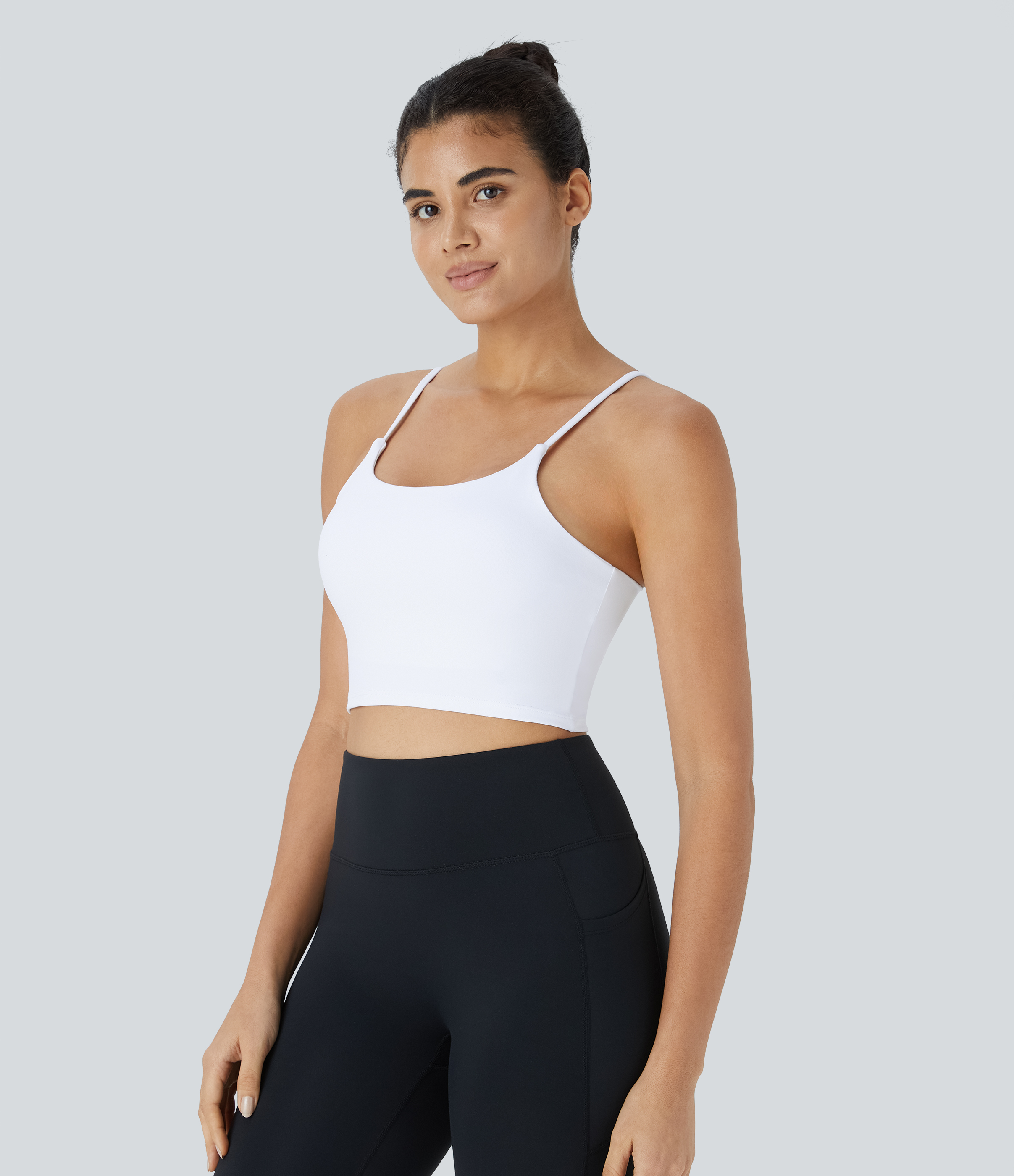 Halara Basic Padded Workout Cropped Tank Top Tank Top - Ice Princess - White - L golf tops halter top tunic tops sleeveless tops backless top 