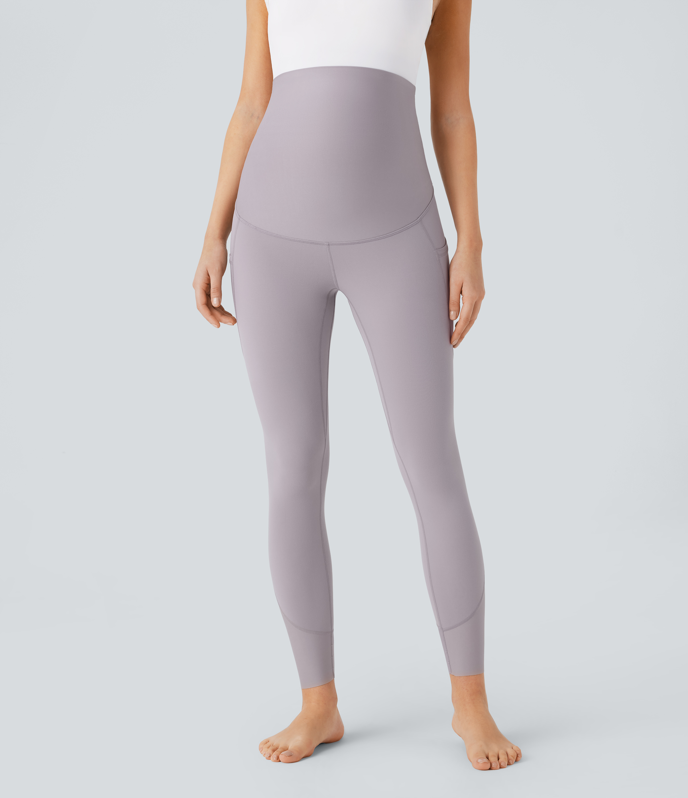 Halara Softlyzeroв„ў Super High Waisted Back Crossover Side Pocket 7/8 Yoga Maternity Leggings-UPF50+  - Steel Gray - XL(7/8) gym leggings 