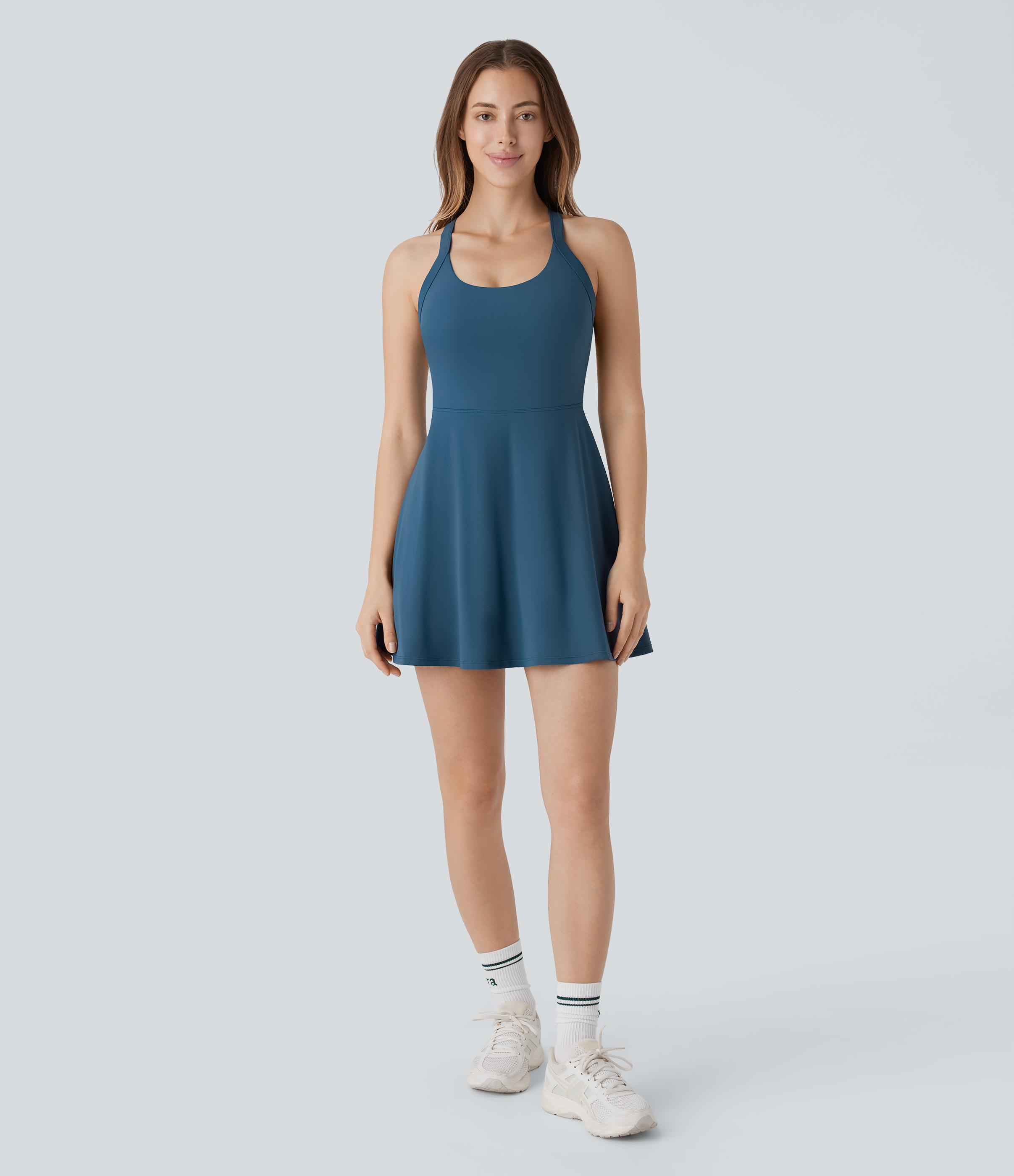 Halara Softlyzeroв„ў Airy Molded Cups Backless Twisted Cool Touch Dance Active Dress-Easy Peezy Edition Workout Dress - Majolica Blue - XS 