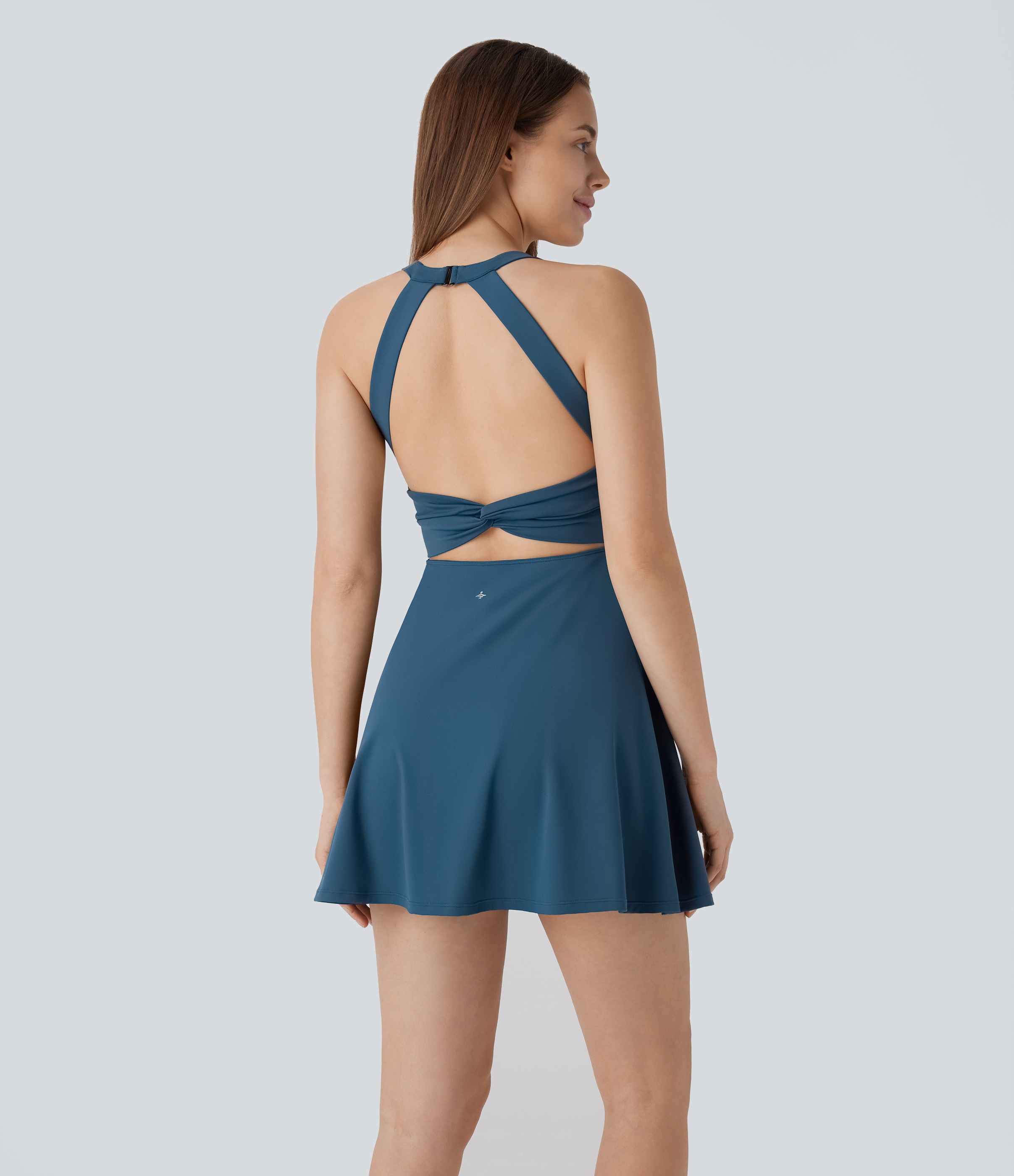 Halara Softlyzeroв„ў Airy Molded Cups Backless Twisted Cool Touch Dance Active Dress-Easy Peezy Edition Workout Dress - Majolica Blue - XS 