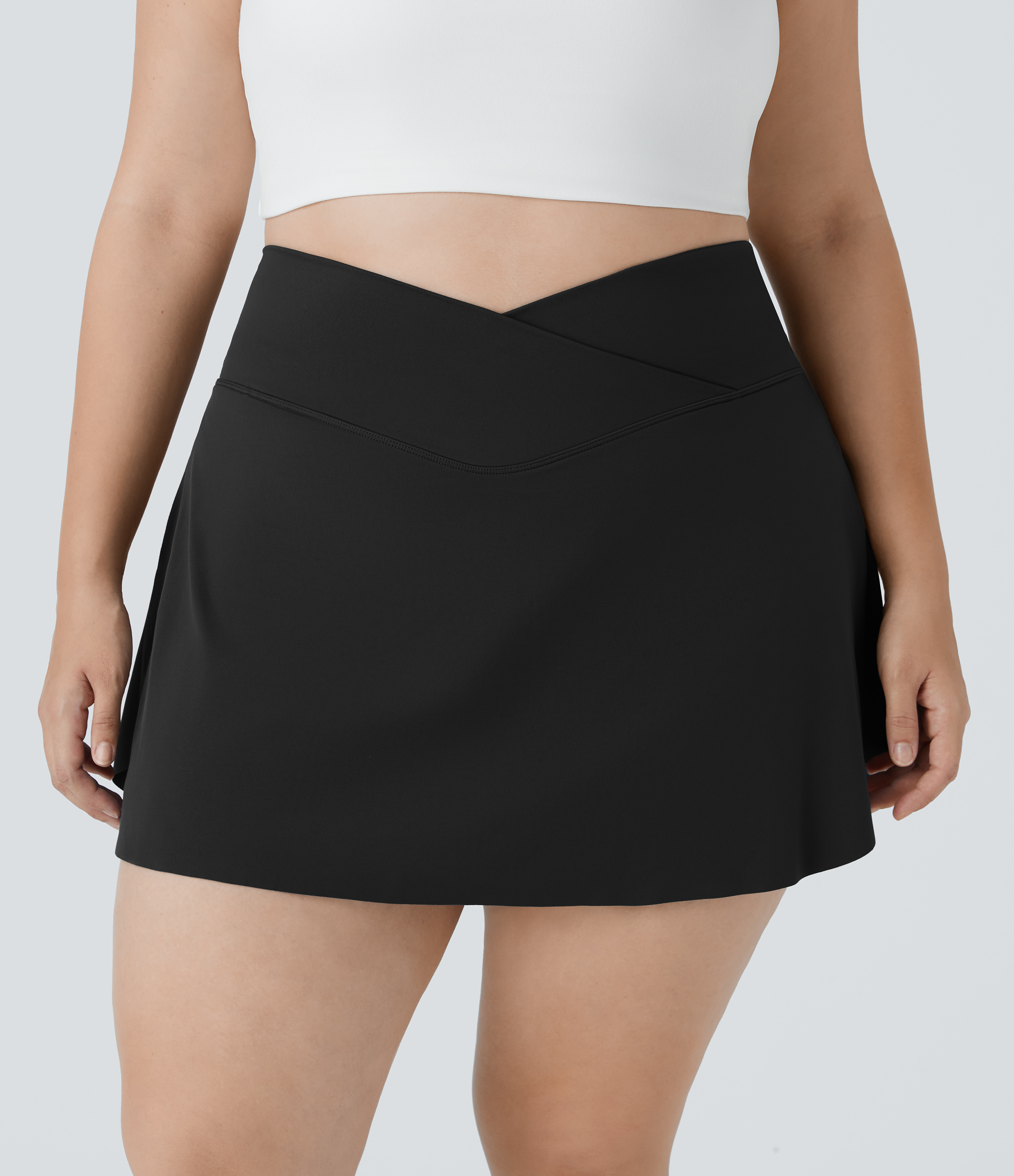 Halara Everyday Cloudfulв„ў Air Fabric Crossover Side Pocket 2-in-1 Cool Touch Tennis Plus Size Skirt-Lucid  - Black - 1X 