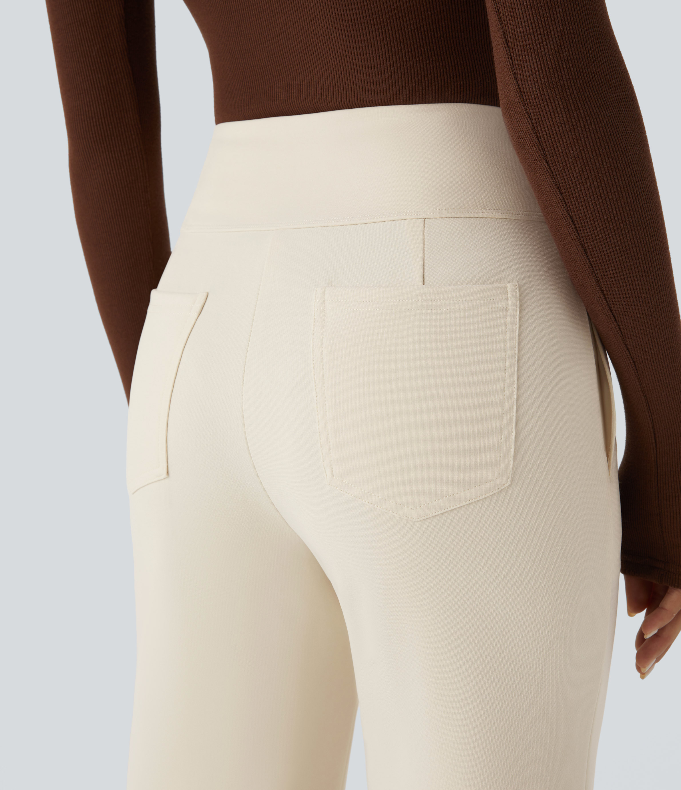 Halara High Waisted Multiple Pockets Split Slight Flare Work Pants  - Arctic Wolf - M(regular) sweatpants jogger pants stacked sweatpants 