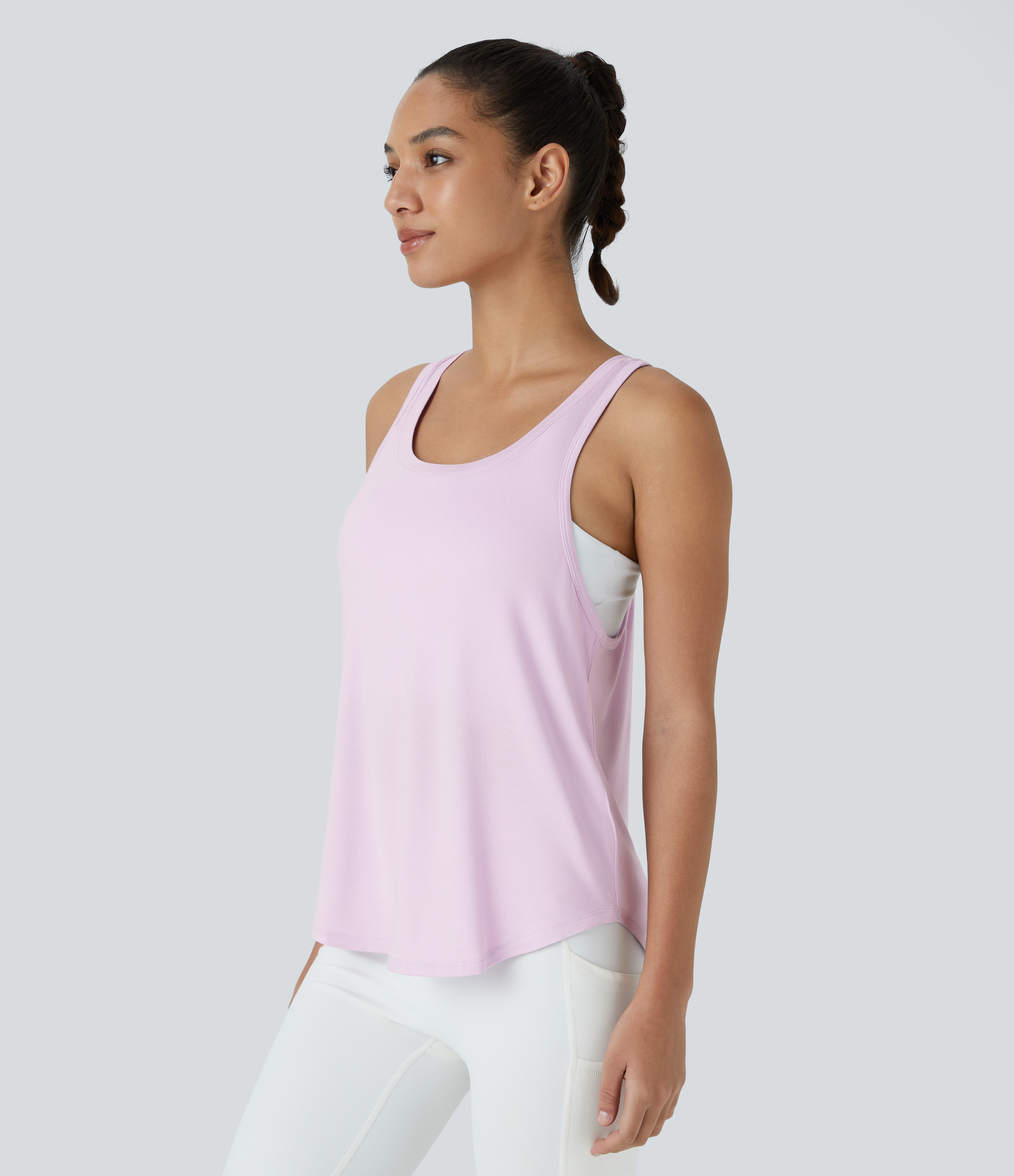 Halara Racerback Ripped High Low Curved Hem Yoga Tank Top Tank Top - Orchid Ice - XL golf tops halter top tunic tops sleeveless tops 