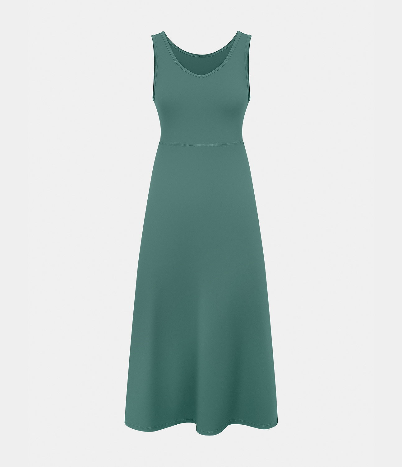 Halara V Neck Side Pocket Cut Out Midi Casual Dress Casual Dress - Blue Spruce - S slip dress beach dress ruched dress halter dress 
