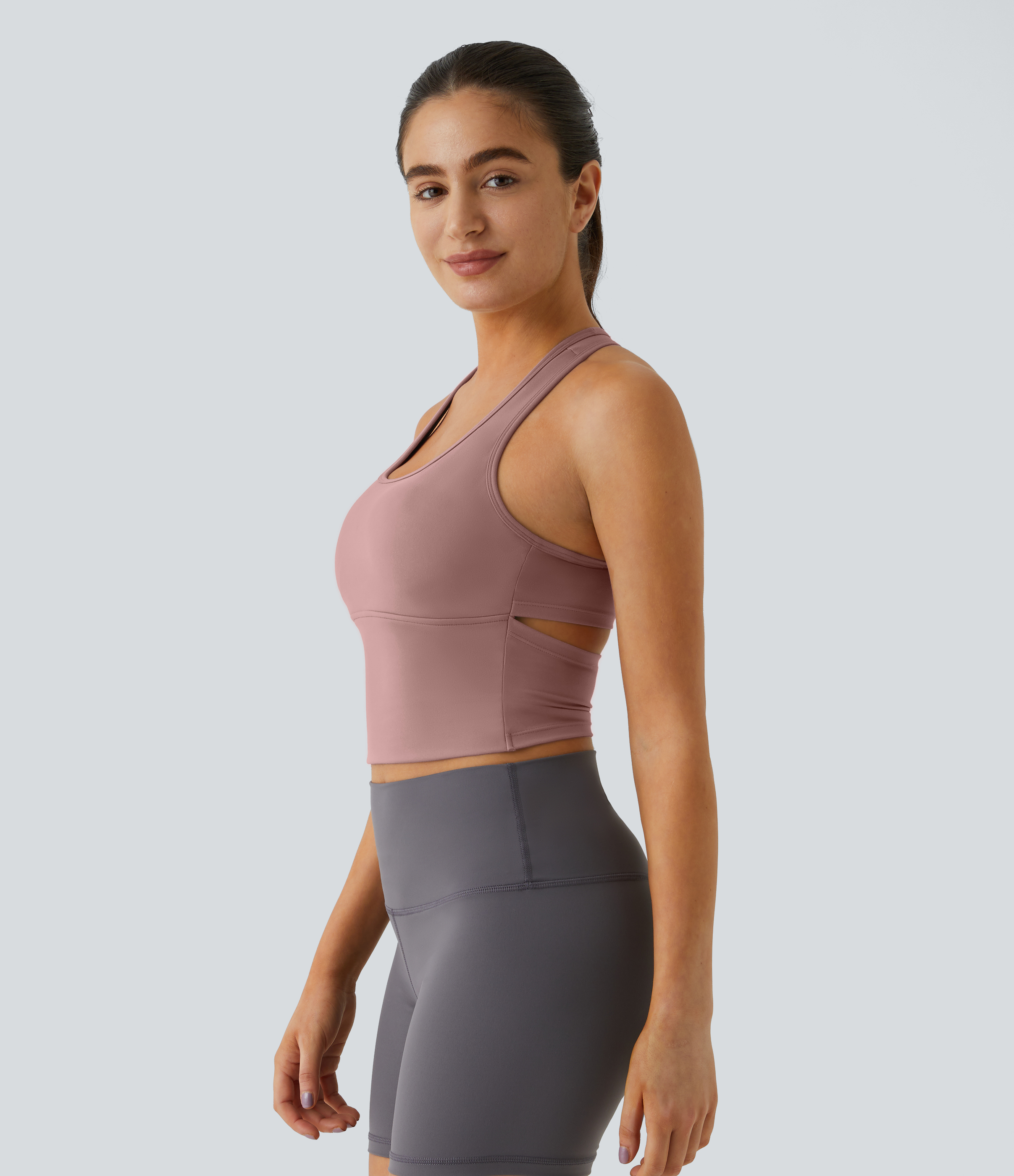 Halara In My Feels Cloudfulв„ў Fabric U Neck Backless Racerback Cut Out Cropped Yoga Tank Top Tank Top - Ash Rose - L golf tops halter top 