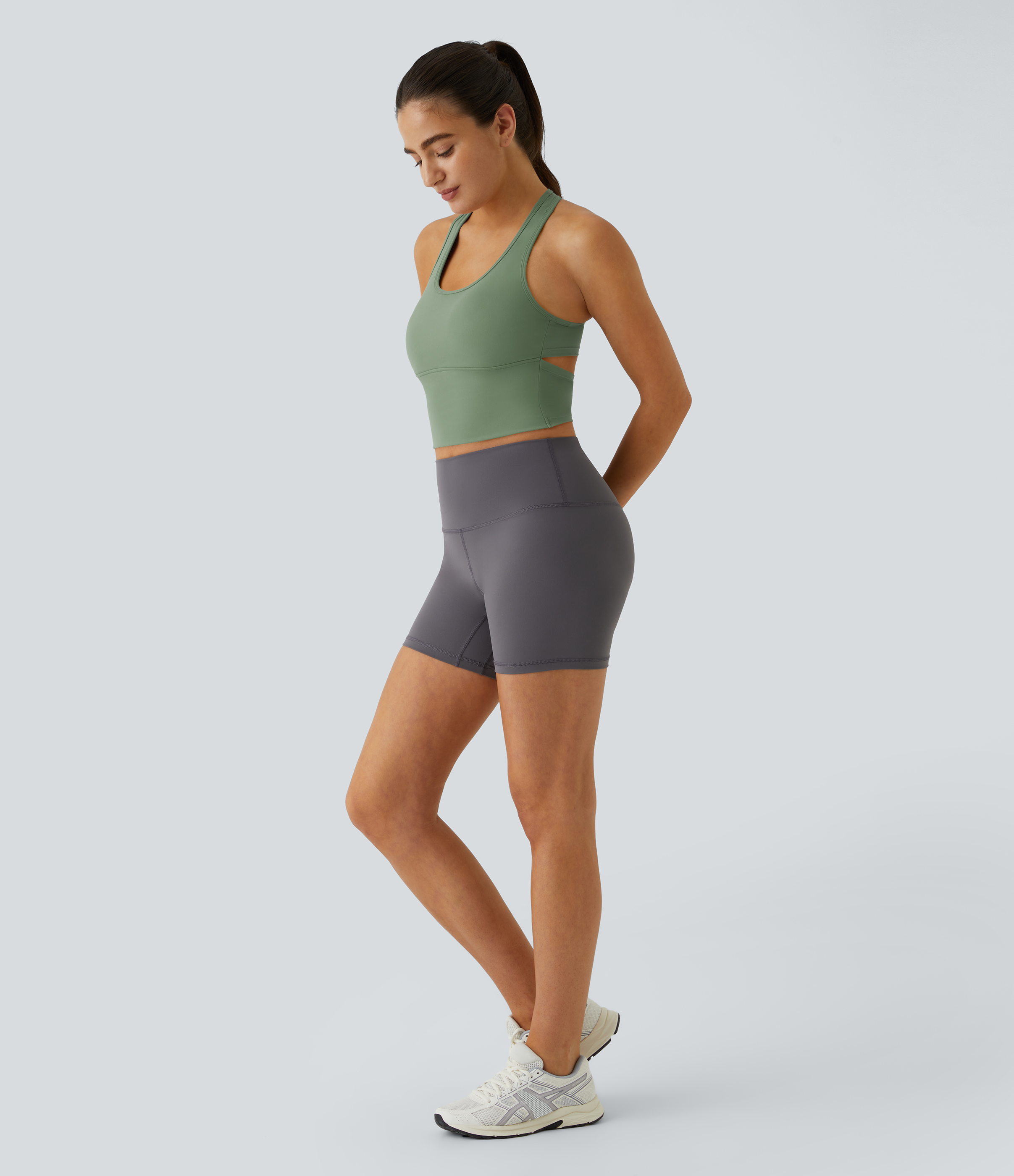 Halara In My Feels Cloudfulв„ў Fabric U Neck Backless Racerback Cut Out Cropped Yoga Tank Top Tank Top - Asparagus - S golf tops halter top 