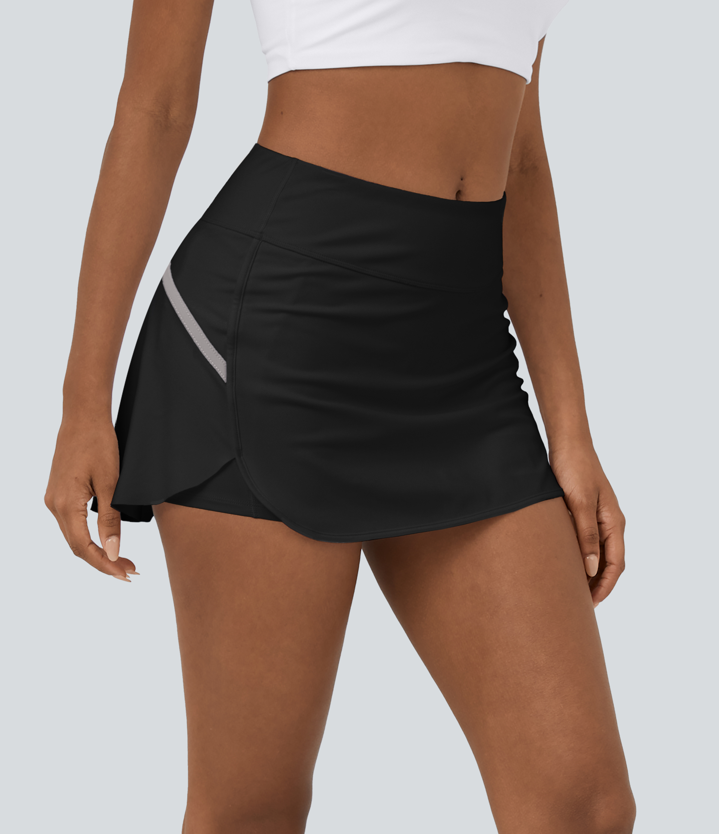 Halara Softlyzeroв„ў Airy High Waisted Contrast Trim 2-in-1 Side Pocket Curved Hem Mini Cool Touch Tennis Skirt  - Black - L(regular) 