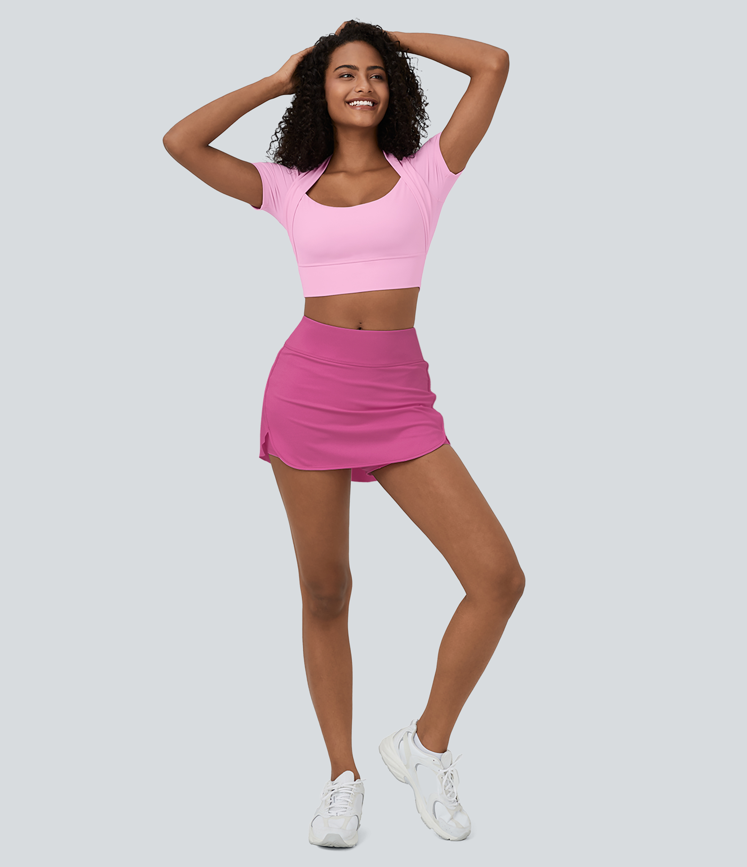 Halara Softlyzeroв„ў Airy High Waisted Contrast Trim 2-in-1 Side Pocket Curved Hem Mini Cool Touch Tennis Skirt  - Fuchsia Fedora - L(regular) 