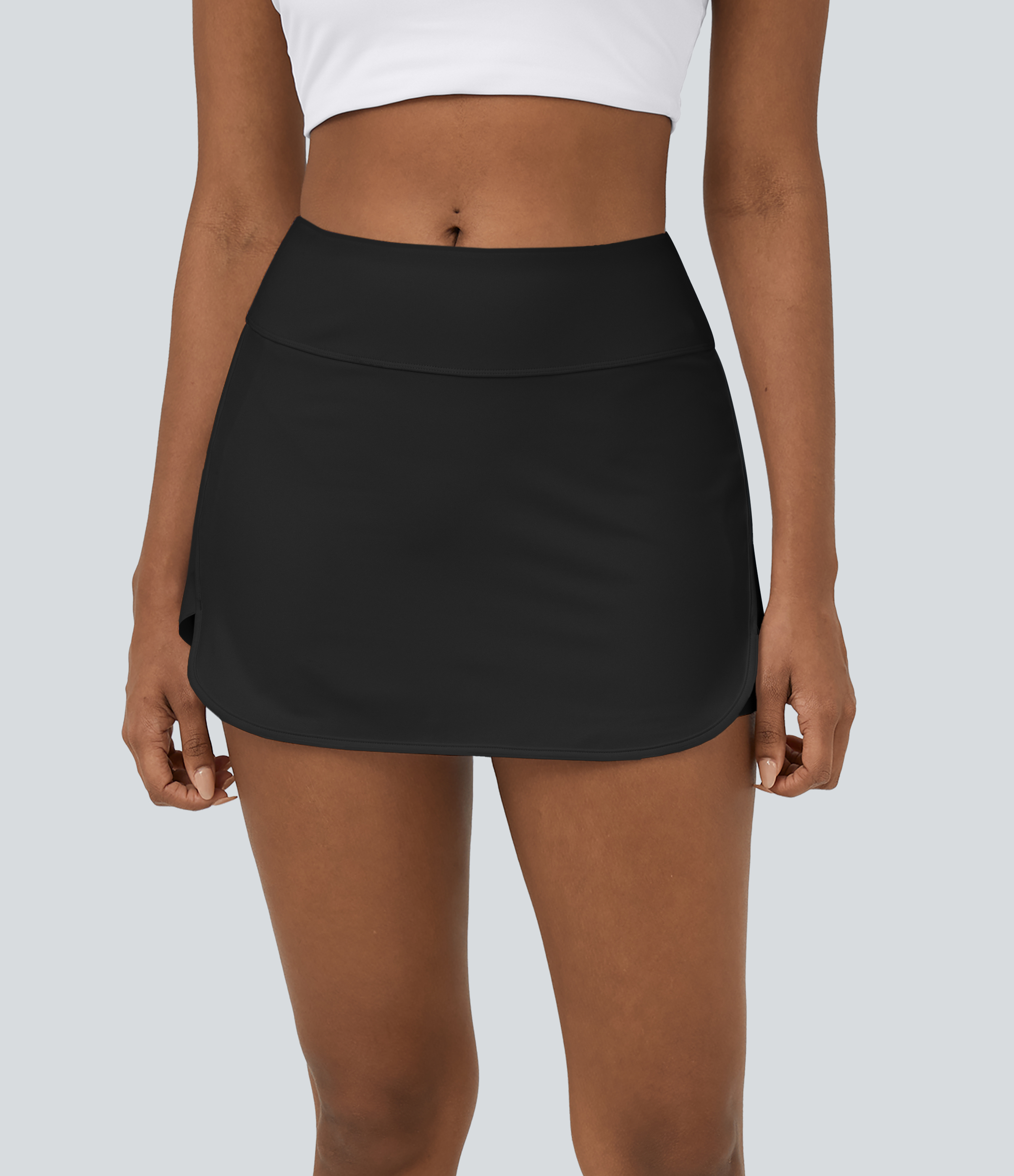 Halara Softlyzeroв„ў Airy High Waisted Contrast Trim 2-in-1 Side Pocket Curved Hem Mini Cool Touch Tennis Skirt  - Black - L(regular) 