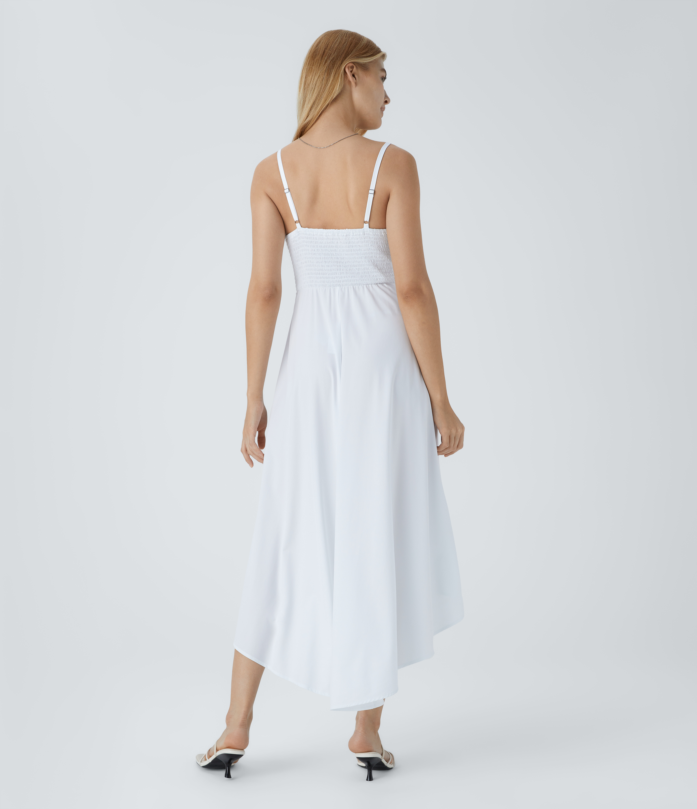 Halara Breezefulв„ў Adjustable Strap Backless Shirred Invisible Zipper High Low Flowy Quick Dry Maxi Slip Resort Dress Casual Dress - White - M 