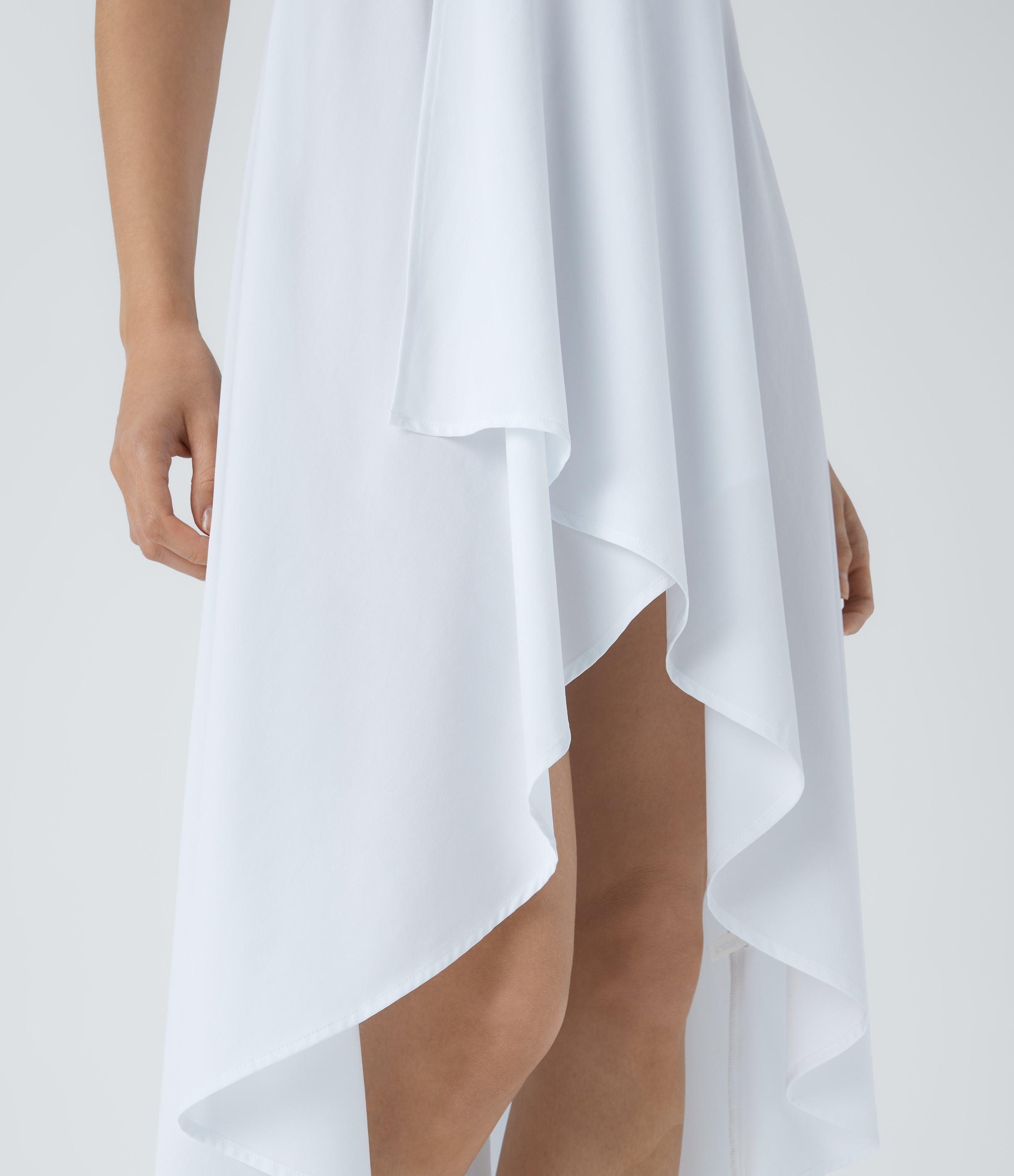 Halara Breezefulв„ў Adjustable Strap Backless Shirred Invisible Zipper High Low Flowy Quick Dry Maxi Slip Resort Dress Casual Dress - White - M 