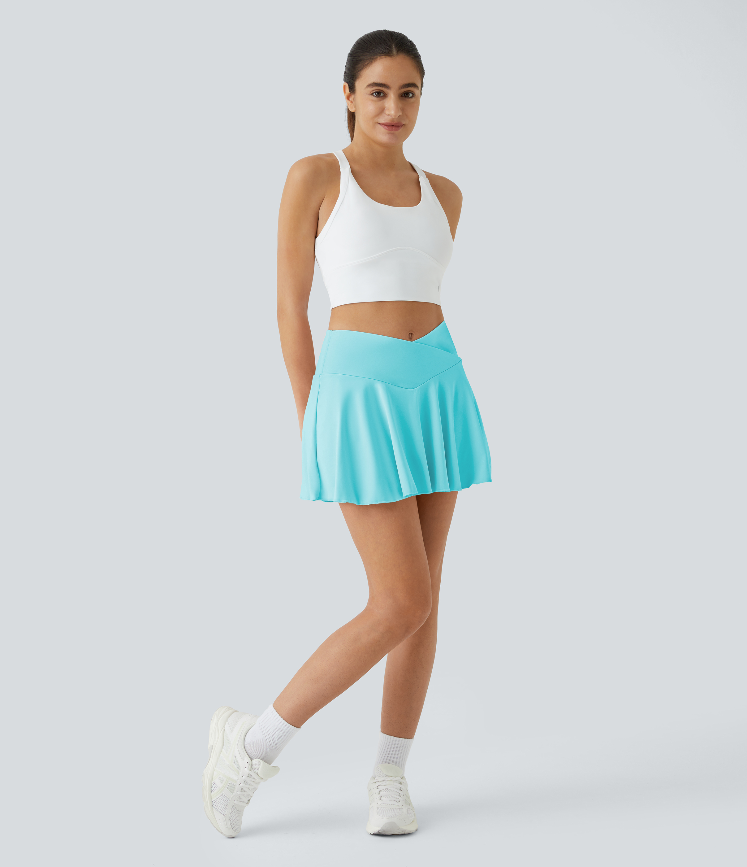 Halara Softlyzeroв„ў Airy Comfy High Waisted Crossover 2-in-1 Side Pocket Flare Cool Touch Tennis Skirt-UPF50+  - Loka Blue - M 