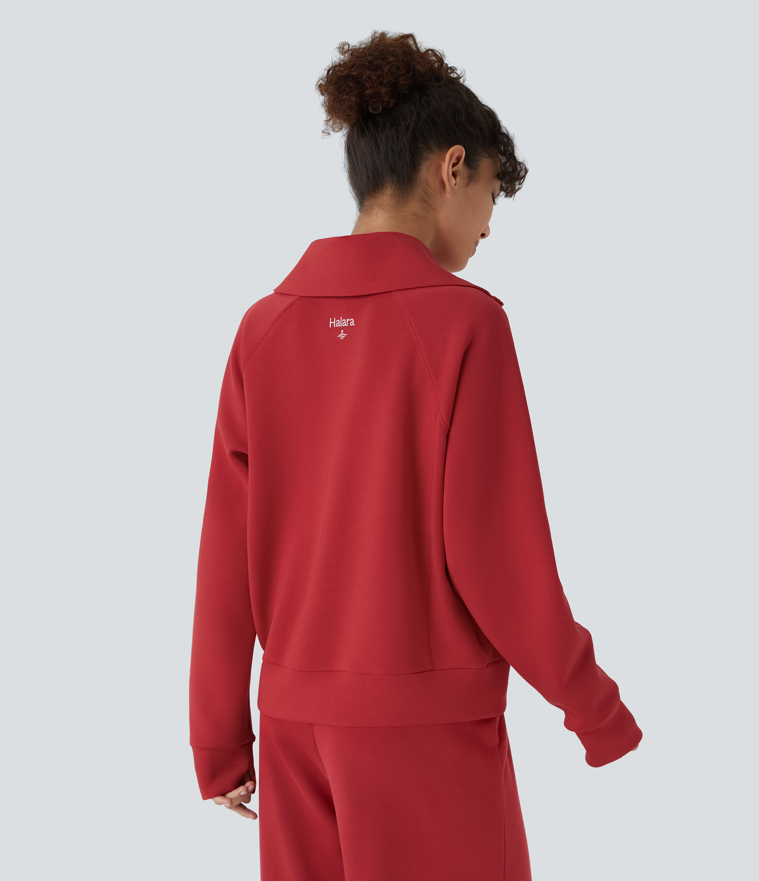 Halara SpacerTekв„ў Funnel Neck Half zipper Raglan Sleeve Relax Casual Sweatshirt  - Samba - M 