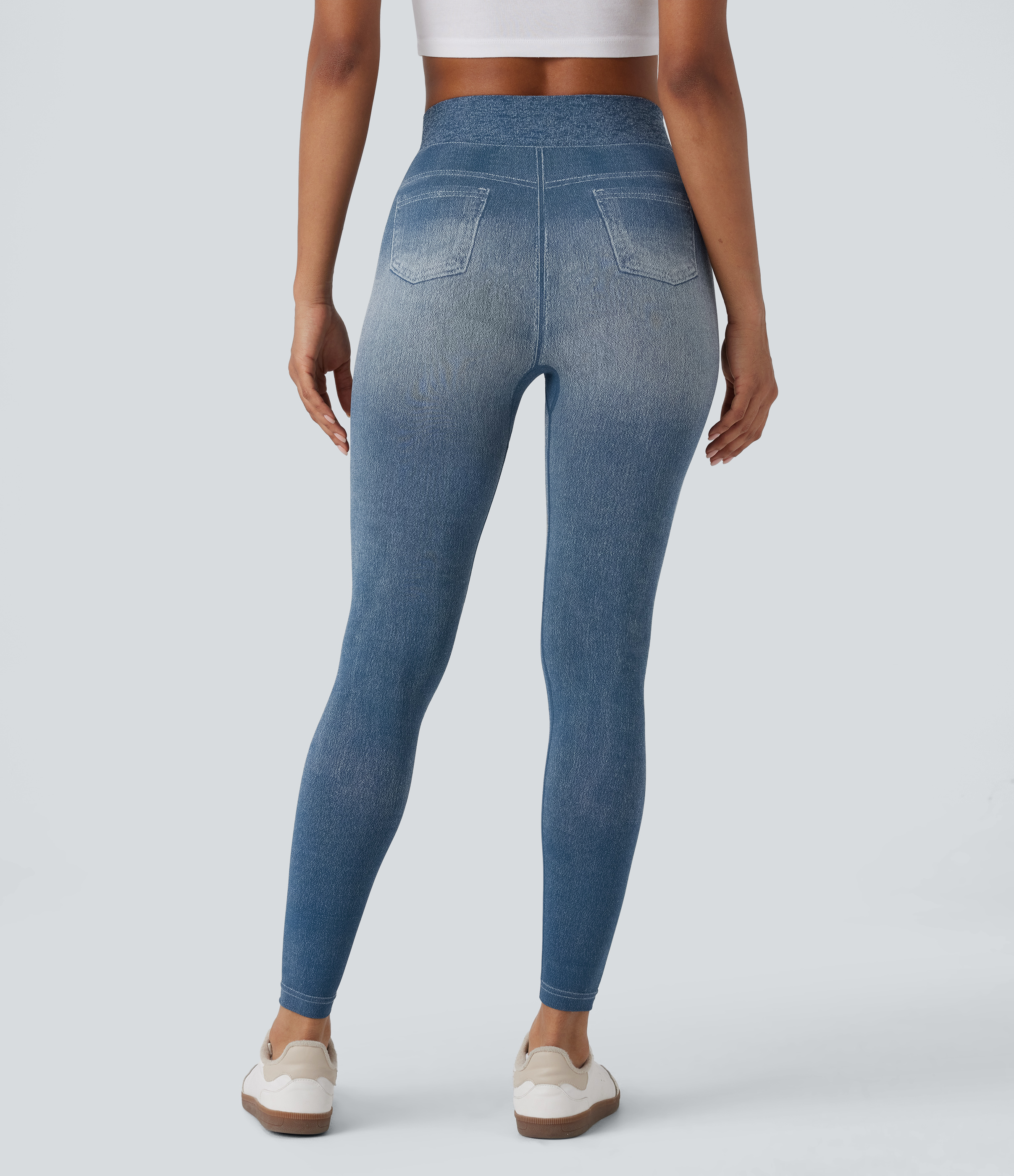 Halara Seamless Flow High Waisted Denim Like Yoga Leggings  - Washed Denim Light Blue - S(full_length) 