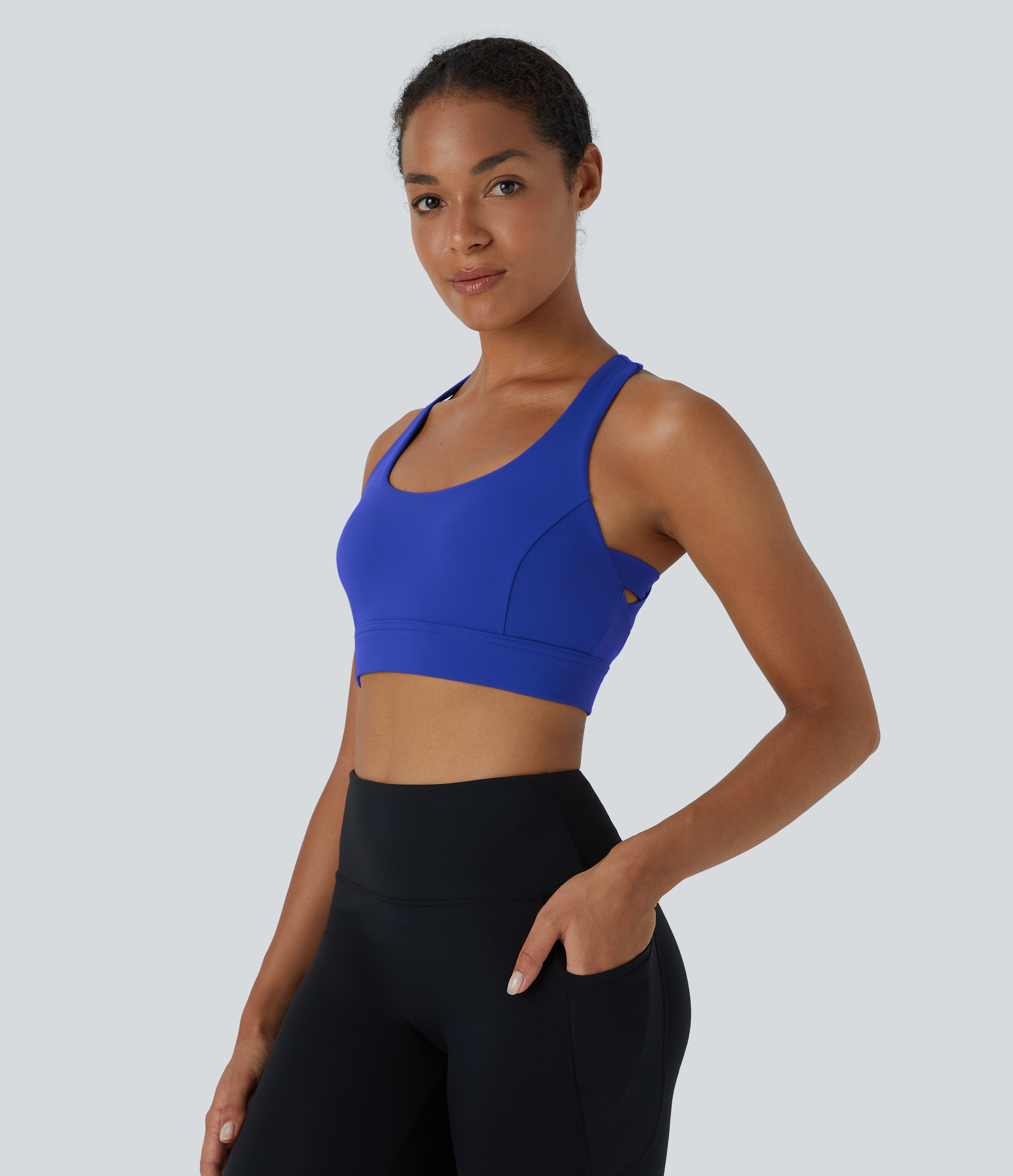 Halara Low Support Backless Racerback Crisscross Yoga Sports Bra  - Night Sky Blue - S push up bra strapless bra backless bra sticky bra 